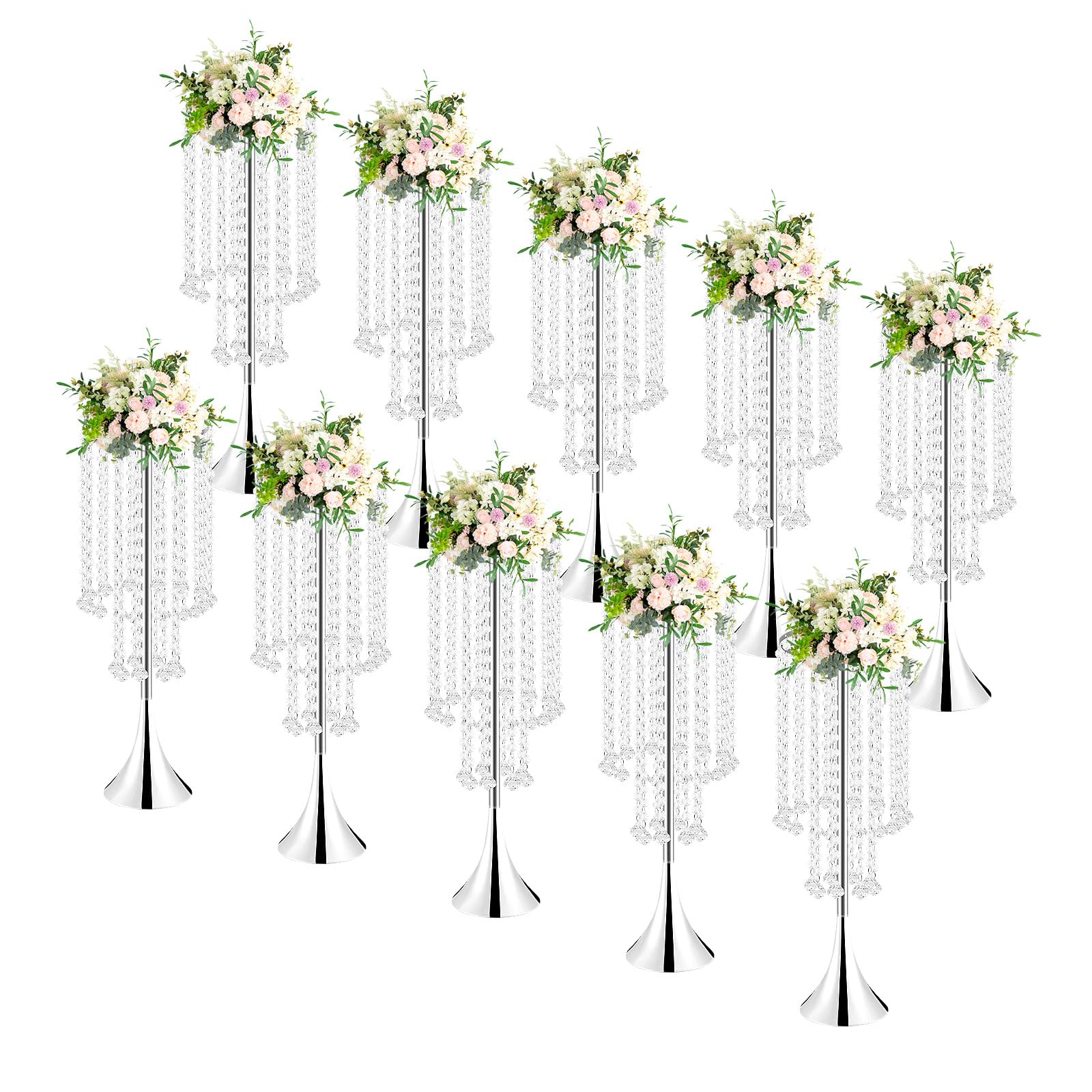 Blumenvase aus Metall und Acryl Kristall für Hochzeit Party Dekoration 55cm Höhe 10er Set