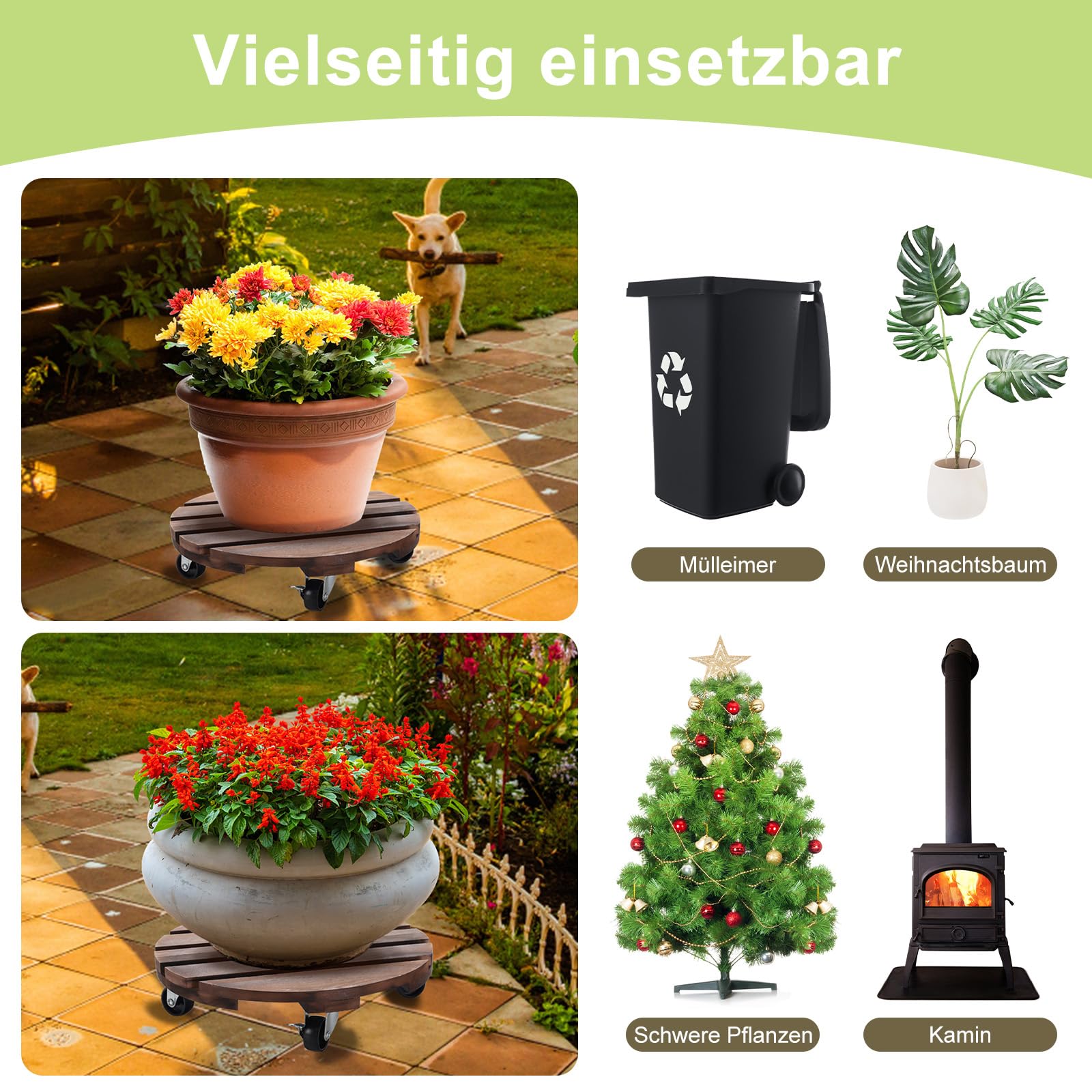 HOHY Chariot pour plantes d'extérieur résistant aux intempéries 2 x 30 cm avec roues pivotantes 360°