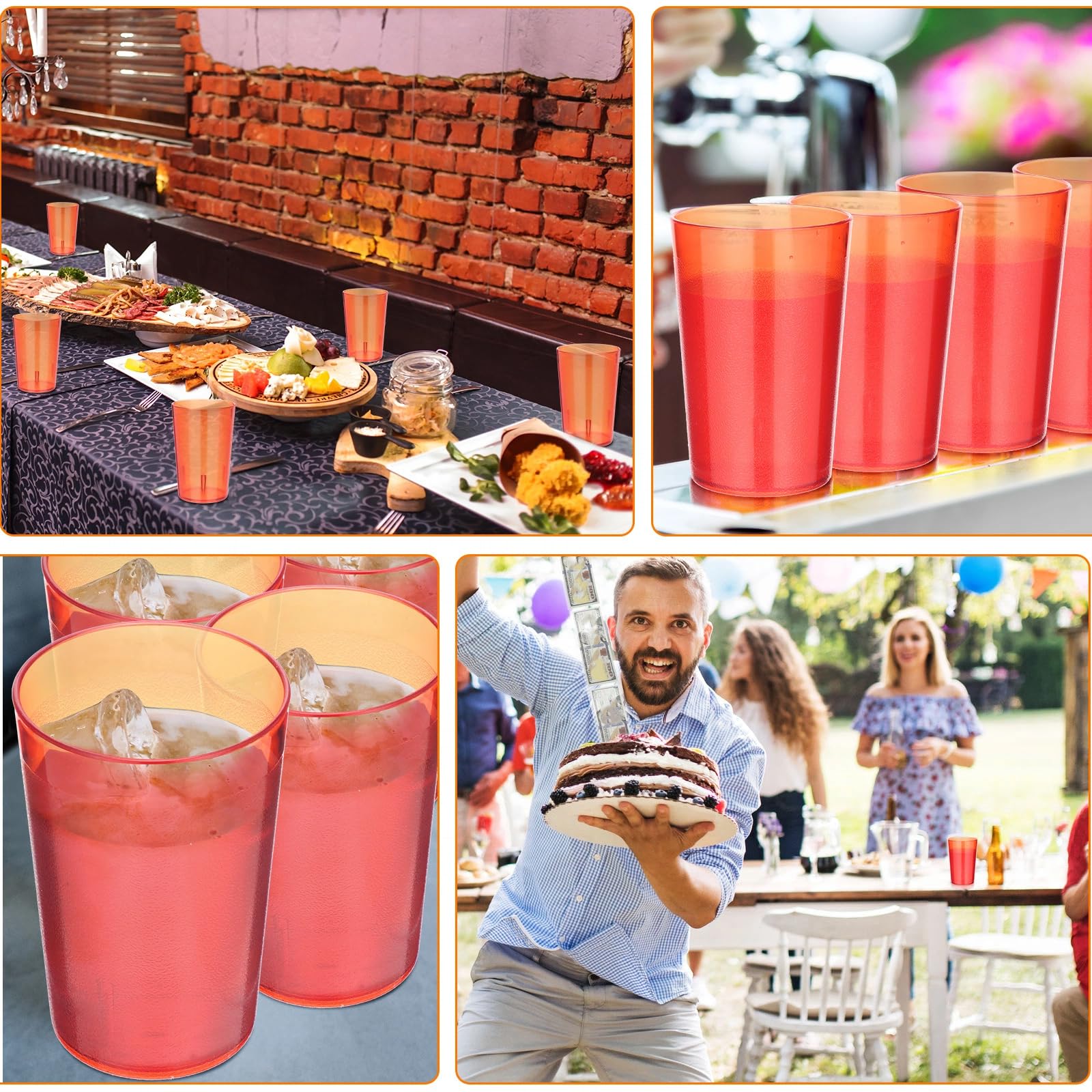 Meanplan 48 Stück Restaurantqualität 237 ml Kunststoffbecher bruchfeste Trinkgläser Tassen sind wiederverwendbar, stapelbar und bruchsicher Getränkebecher für Café-Party und Catering-Zubehör (rot)