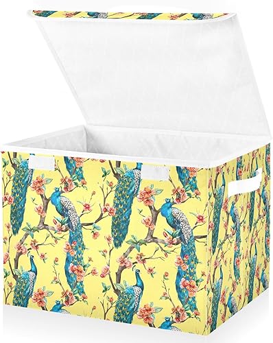 Miniatura 2 de Bolsas de almacenamiento plegables de pavo real para ropa, contenedores de almacenamiento de tela con asa reforzada, organizadores de armario para