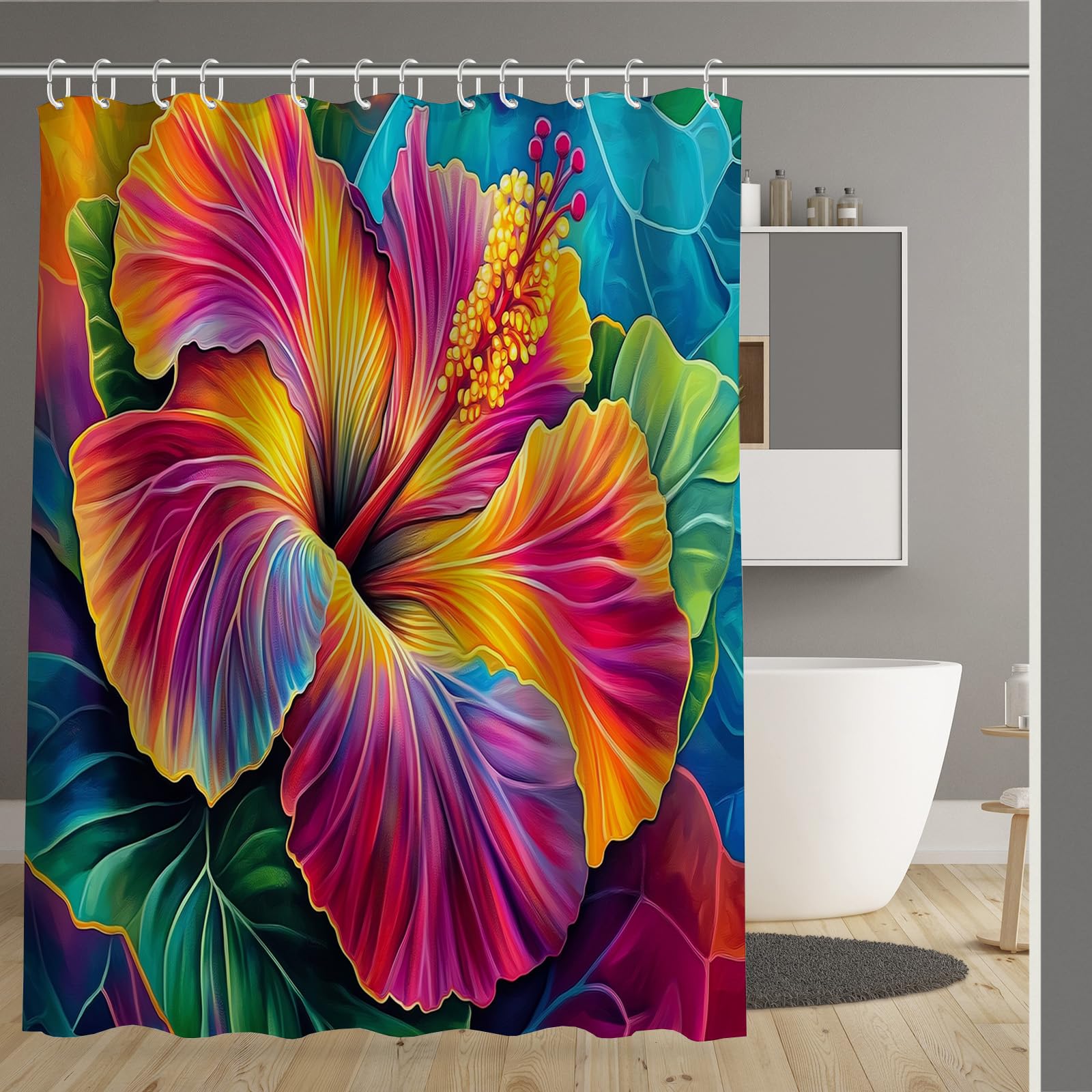 Rideau de douche 180x180 lavable pour une salle de bain exotique