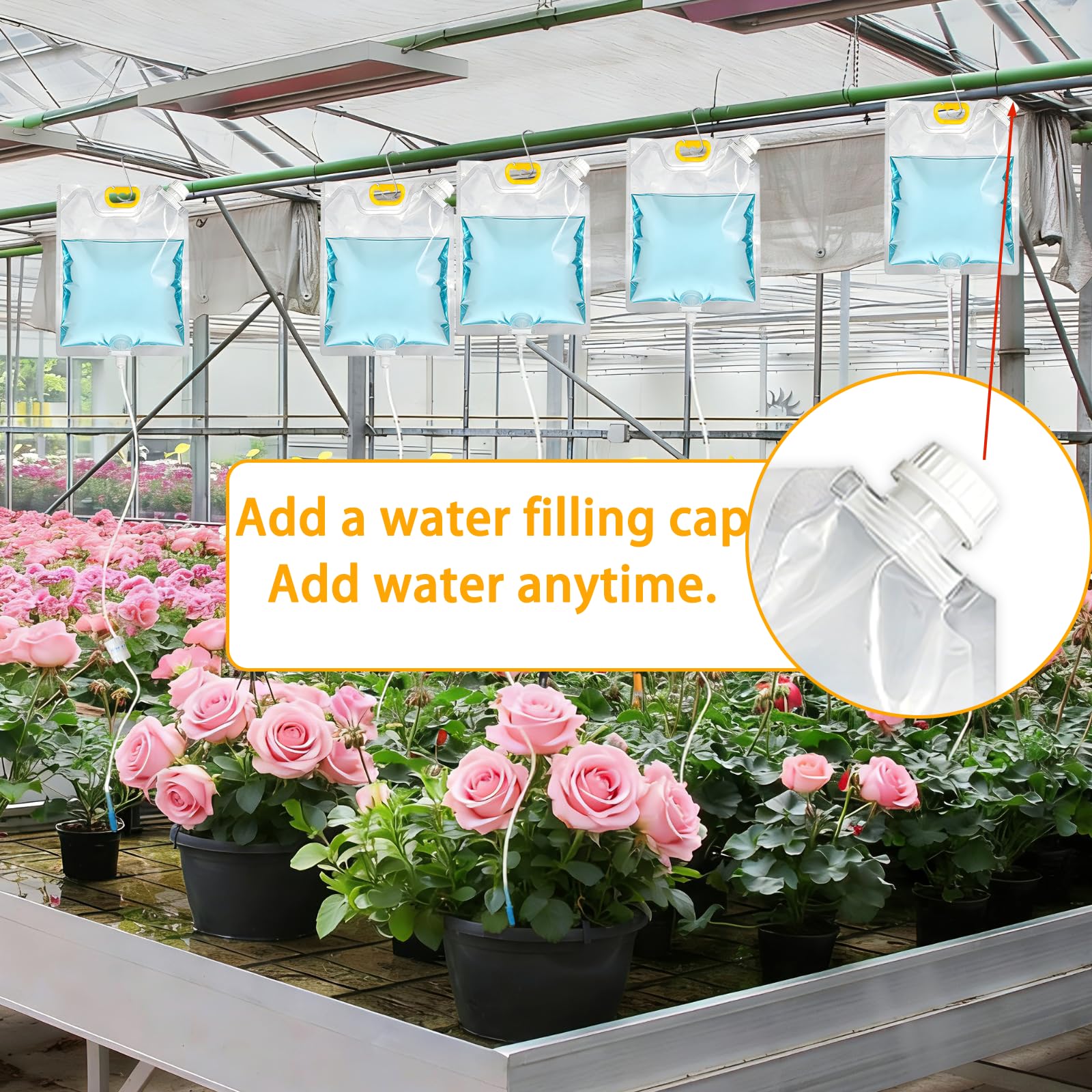 5PCS Bolsa de Riego Por Goteo, 5L Bolsa Dispositivos Automáticos de Riego Para Plantas con Flujo Ajustable, Sistema de Riego Automático, para Vacaciones Plantas Riego Huerto Macetas Exteriores
