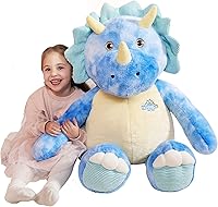 Vista 1 de IKASA Peluche Gigante de Triceratops, Juguetes de Dinosaurio de 30" de Tamaño Grande, Juguetes Blandos Jumbo, Peluche Grande Lindo y Esponjoso