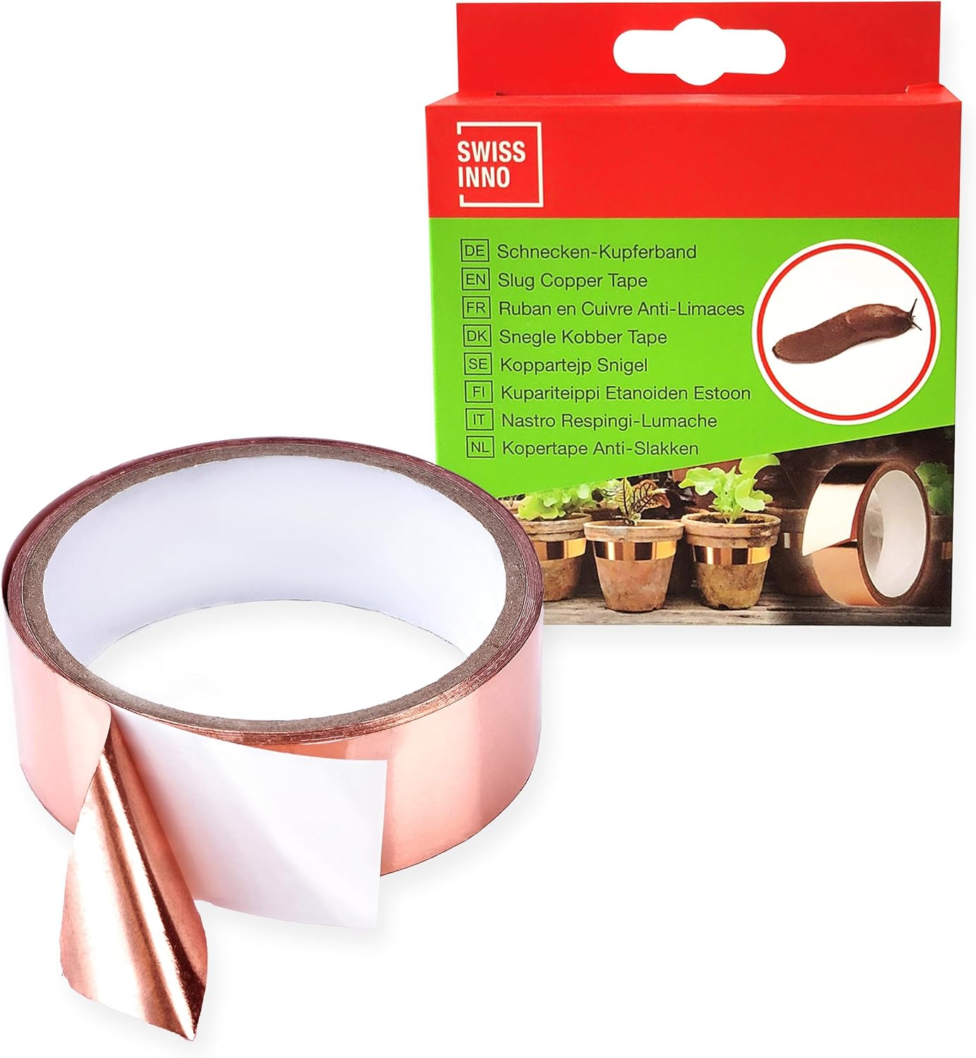 SWISSINNO Ruban Cuivré Anti-Limaces – Bande de cuivre autocollante pour Protection des Plantes – 5 m x 3 cm résistante à l’Eau — vue 2