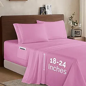 Elegant Comfort Luxury 1500 Premium Hotel Quality Microfiber 4-Piece Sheet Set- Soft, All Around Elastic 18-24 Inches Deep Fitted Sheet - Extra Deep Pocket Sheets, King, Light Pink