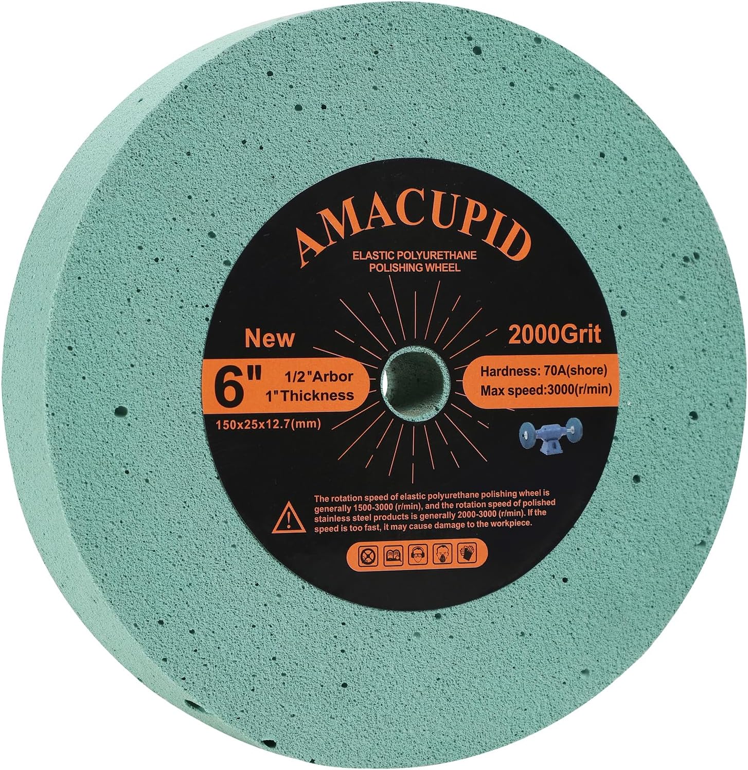 Elastic Polyurethane Buffing Wheels 6 Inch 2000 Grit. for Mirror Polished Stainless Steel, Copper etc. Silicon Carbide Abrasive. for Bench Grinder Polishing Machine. 1/2 Inch Arbor