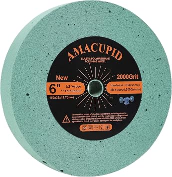 Elastic Polyurethane Buffing Wheels 6 Inch 2000 Grit. for Mirror Polished Stainless Steel, Copper etc. Silicon Carbide Abrasive. for Bench Grinder Polishing Machine. 1/2 Inch Arbor