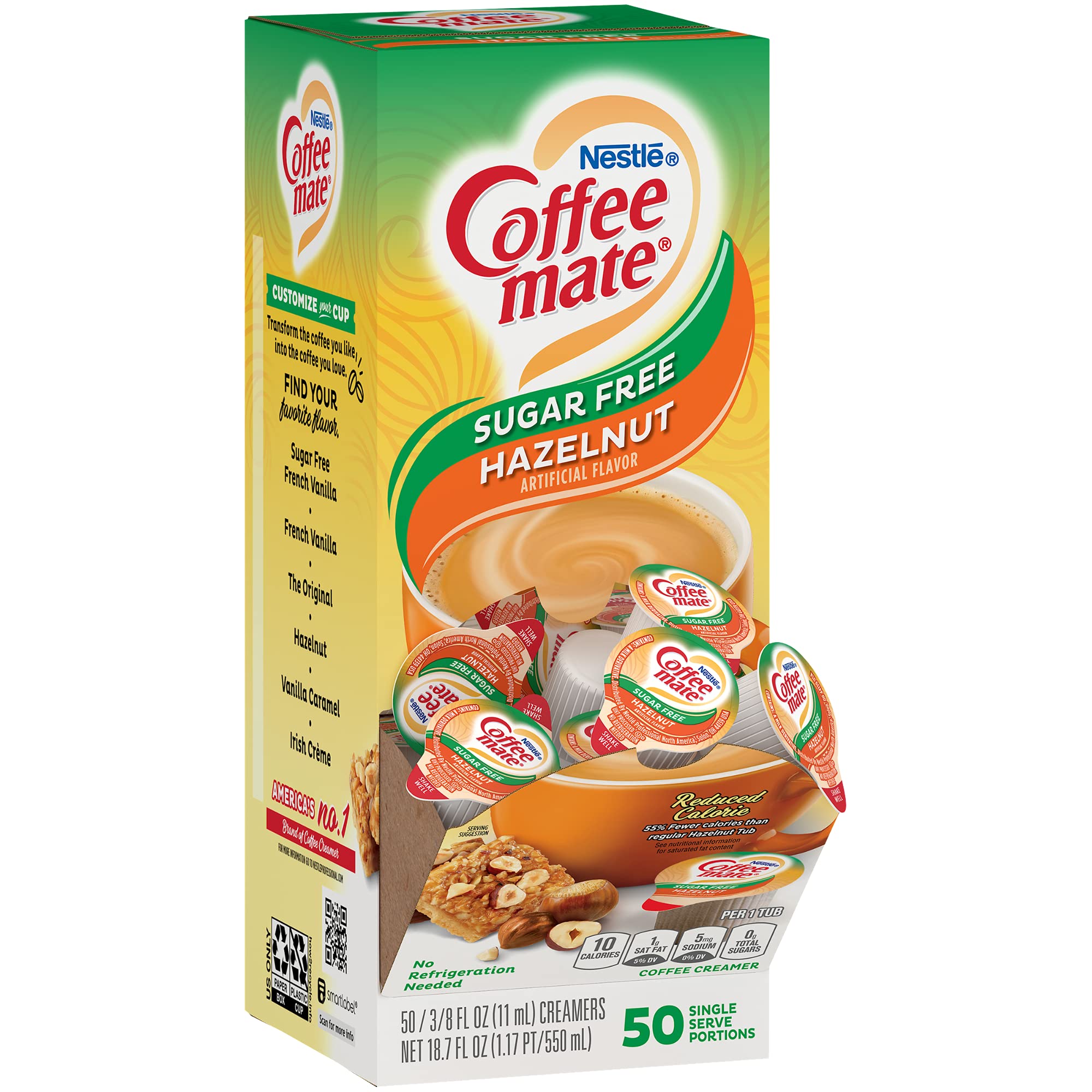 Nestle Coffee mate Liquid Coffee Creamer Singles, Sugar Free Hazelnut 50 Ct Box (Pack of 2) with