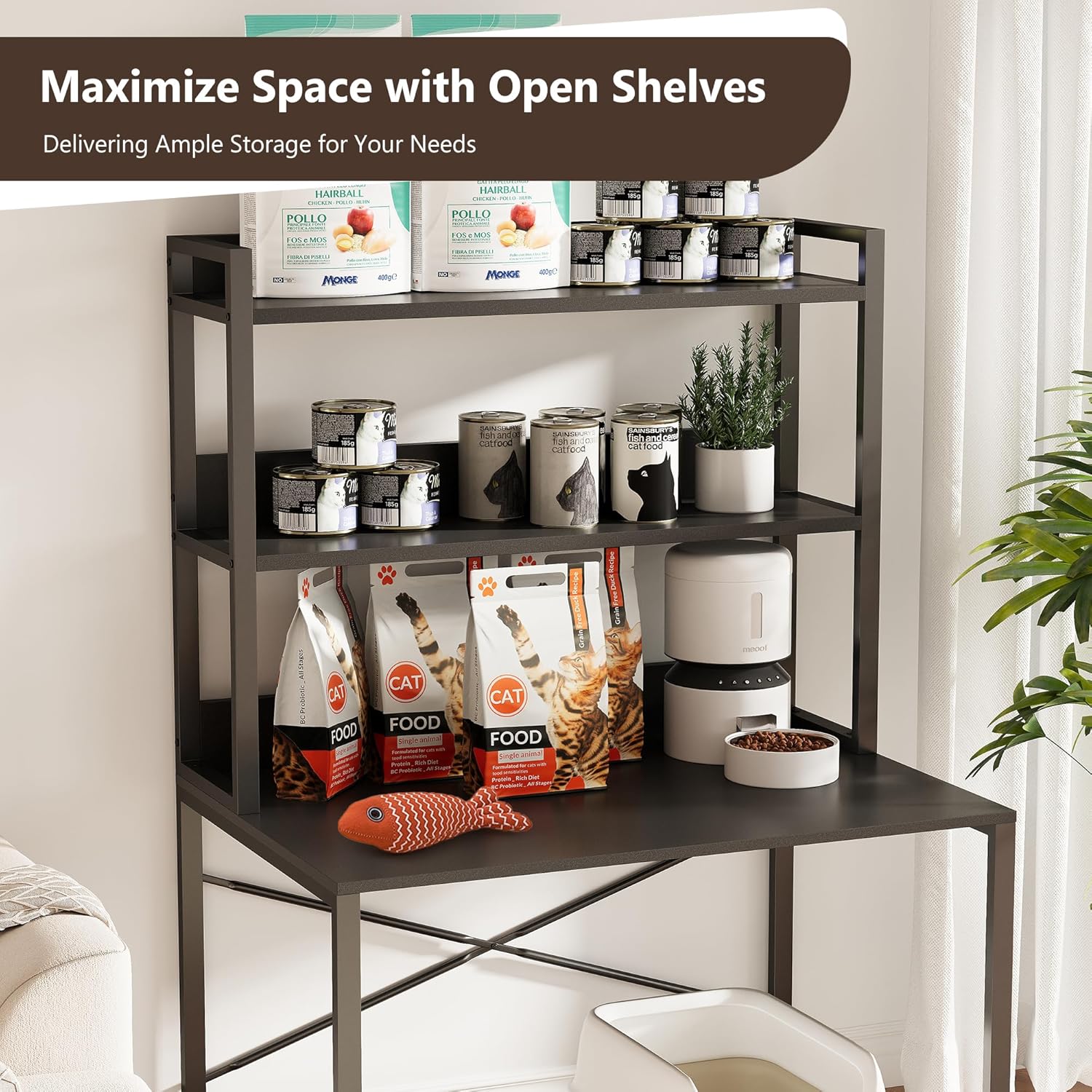 Large Self Cleaning Litter Box Table with Storage Shelf, Enclosed Hidden Cat Furniture for Large Litter Boxes, Space Saving Furniture for Cat Cage 53.5" H