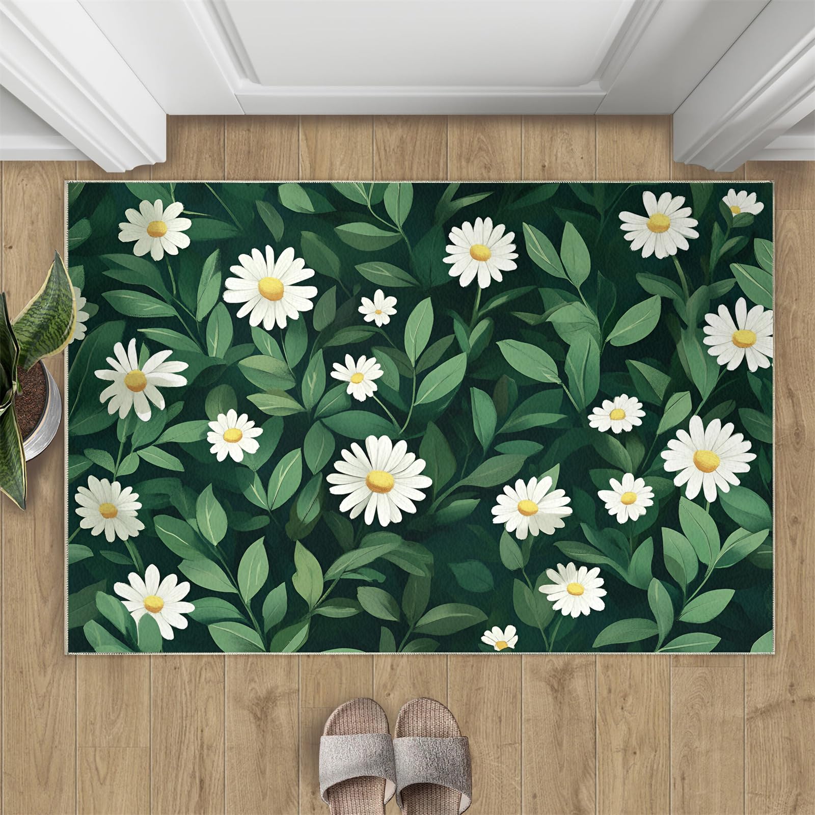 Petit tapis bohème 60x90 cm lavable et antidérapant au motif floral abstrait pour chambre