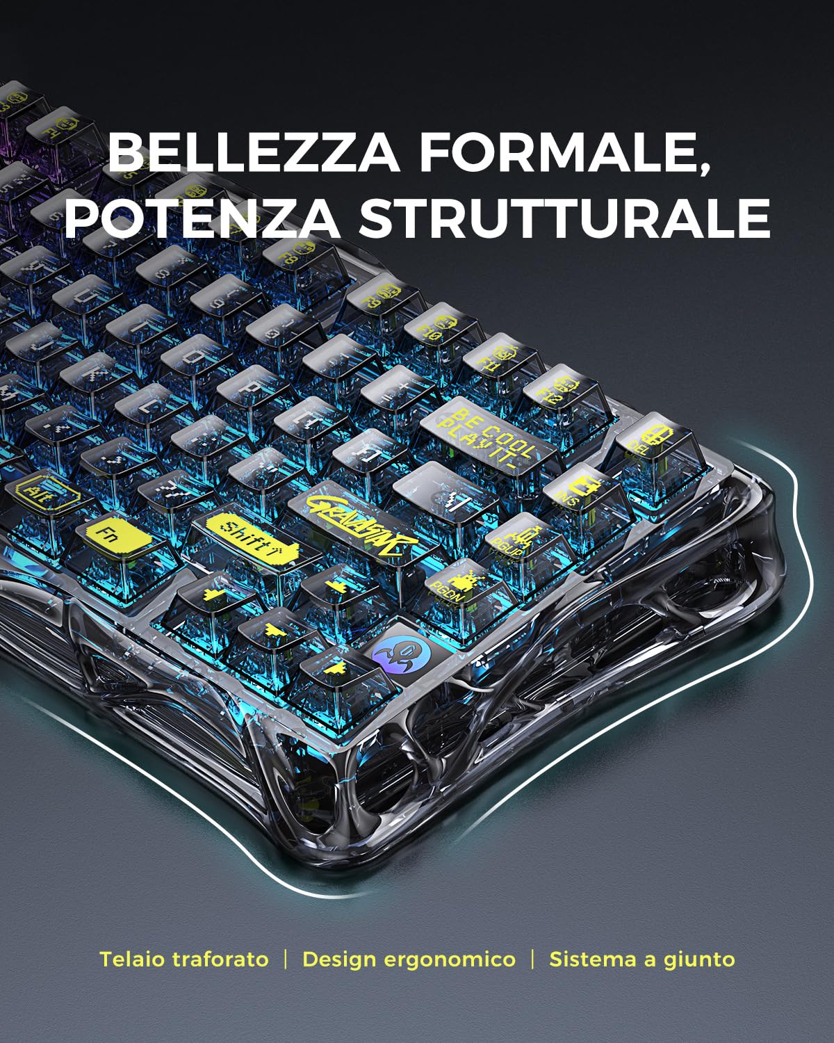 GravaStar Mercury K1 Lite Tastiera Meccanica da Gioco con BT5.0/2.4G/USB-C, Gasket Hot Swappable Wireless Gaming Keyboard con Retroilluminazione RGB, 75% Layout QWERTY Tastiera senza fili per Win/Mac