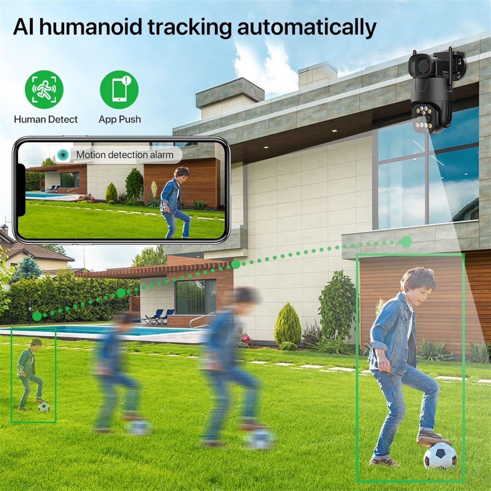 Telecamera di sicurezza, Telecamera IP 4G Sim Card 4K 8MP Dual Lens Zoom 8X Sicurezza esterna PTZ Cam 4MP Monitoraggio automatico Video sorveglianza(4MP WIFI NO TF Card)