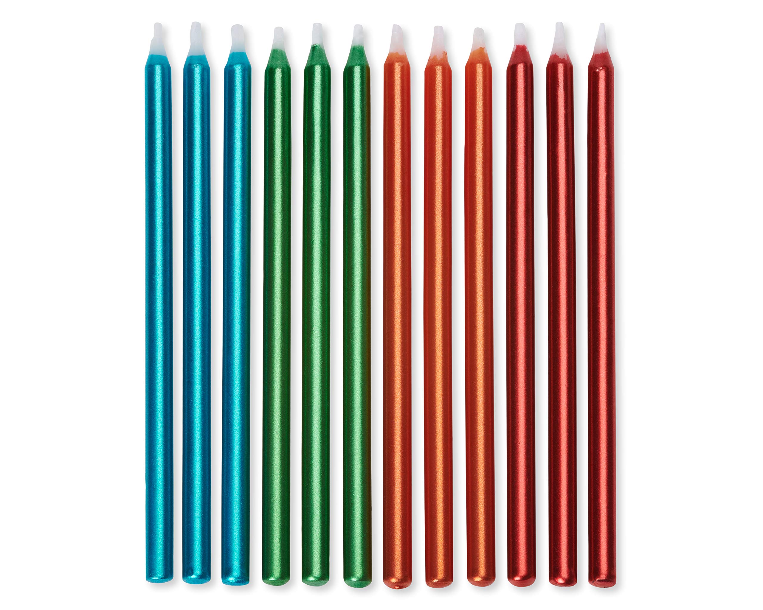 Papyrus - Candele di compleanno metallizzate, verde, arancione e rosso, 12 pezzi