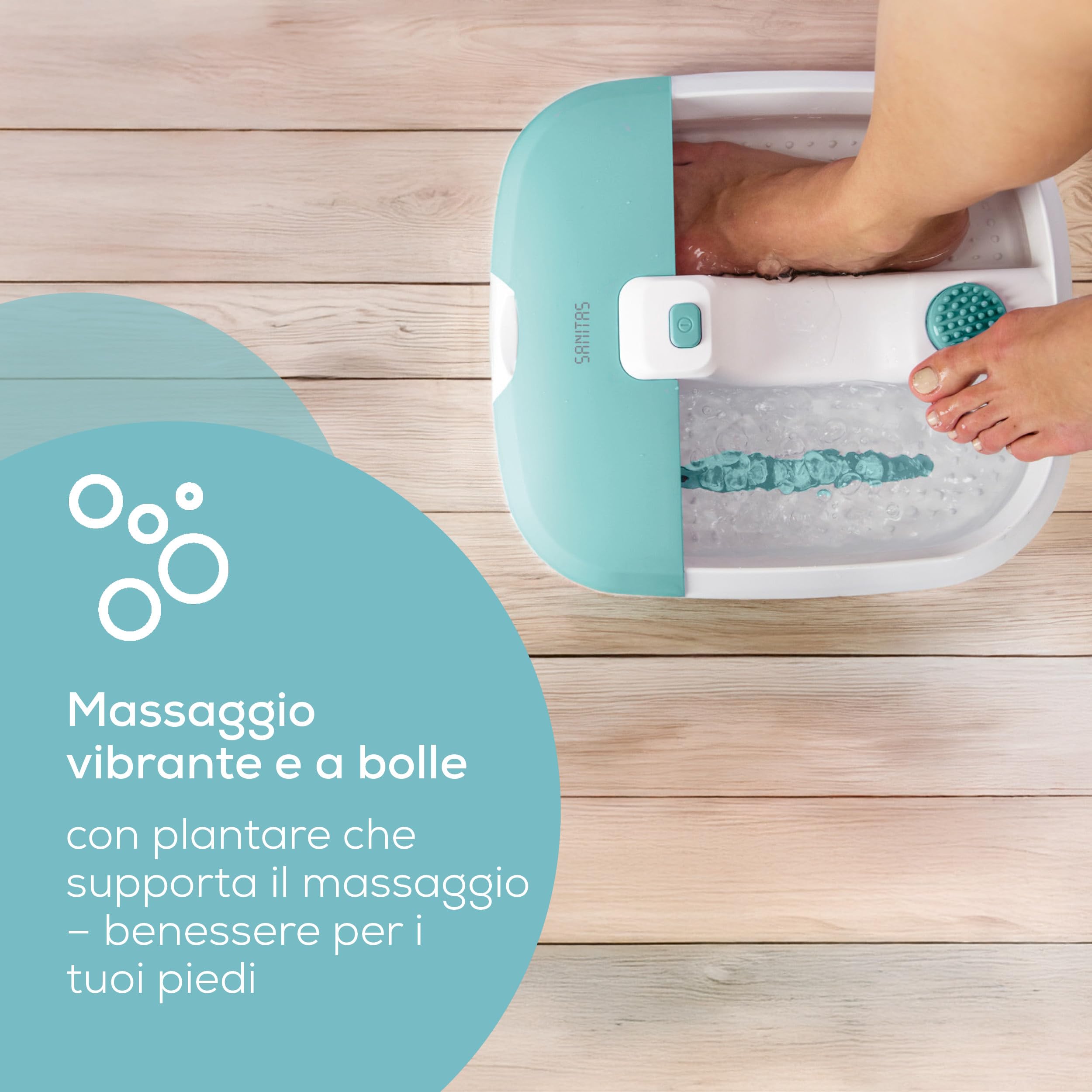 Sanitas SFB 07 pediluvio, massaggio coccolante per la casa con vibrazione e idromassaggio, massaggio riflessologico plantare,mantenimento della temperatura dell’acqua, per il relax dei piedi stressati