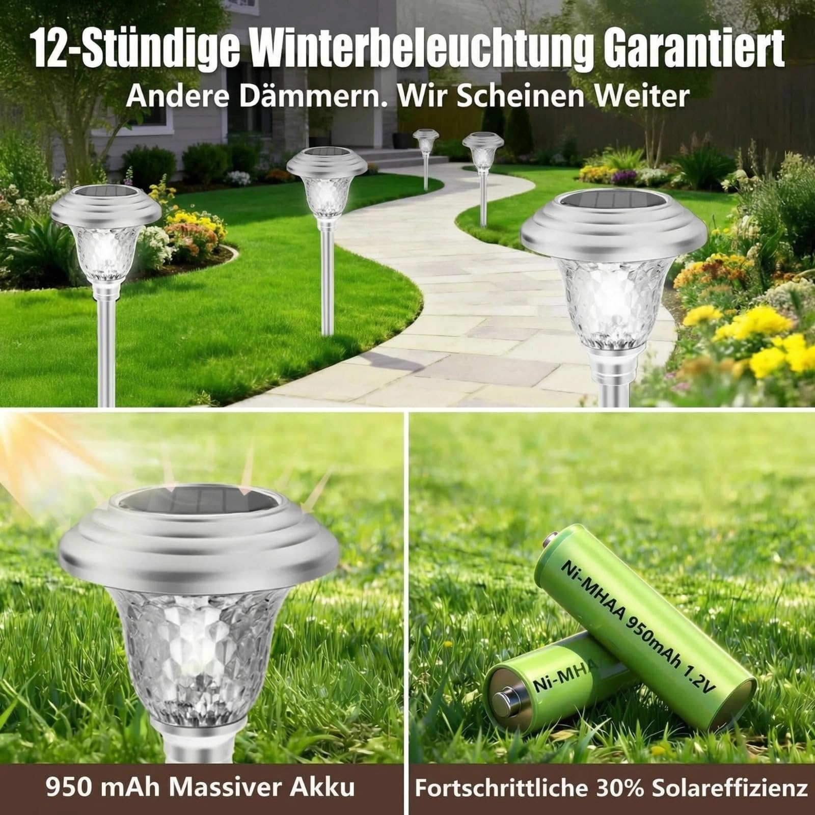 BEAU JARDIN 8 Stück Solarlampen für Außen Rostfreier Stahl, Solarleuchten Garten mit 3 Farbmodi, Gartenbeleuchtung Winterfest & Wasserdicht, Dekolichter für Rasen Terrasse Wege