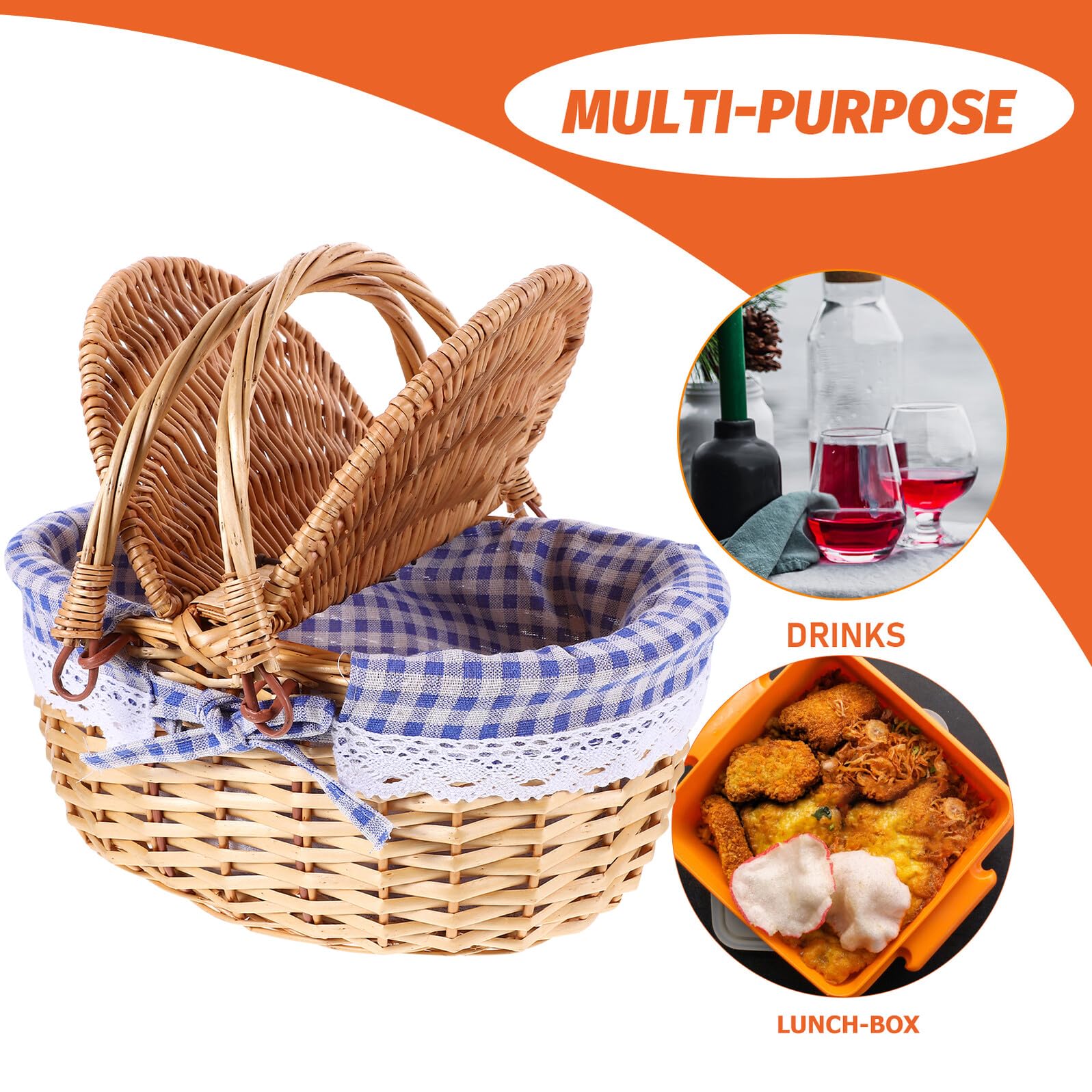 DOITOOL Cesta de Picnic de Mimbre con Tapa Cesta de Almacenamiento Tejida 35x25x17 Cm para Frutas y Pan para Hogar y Exteriores