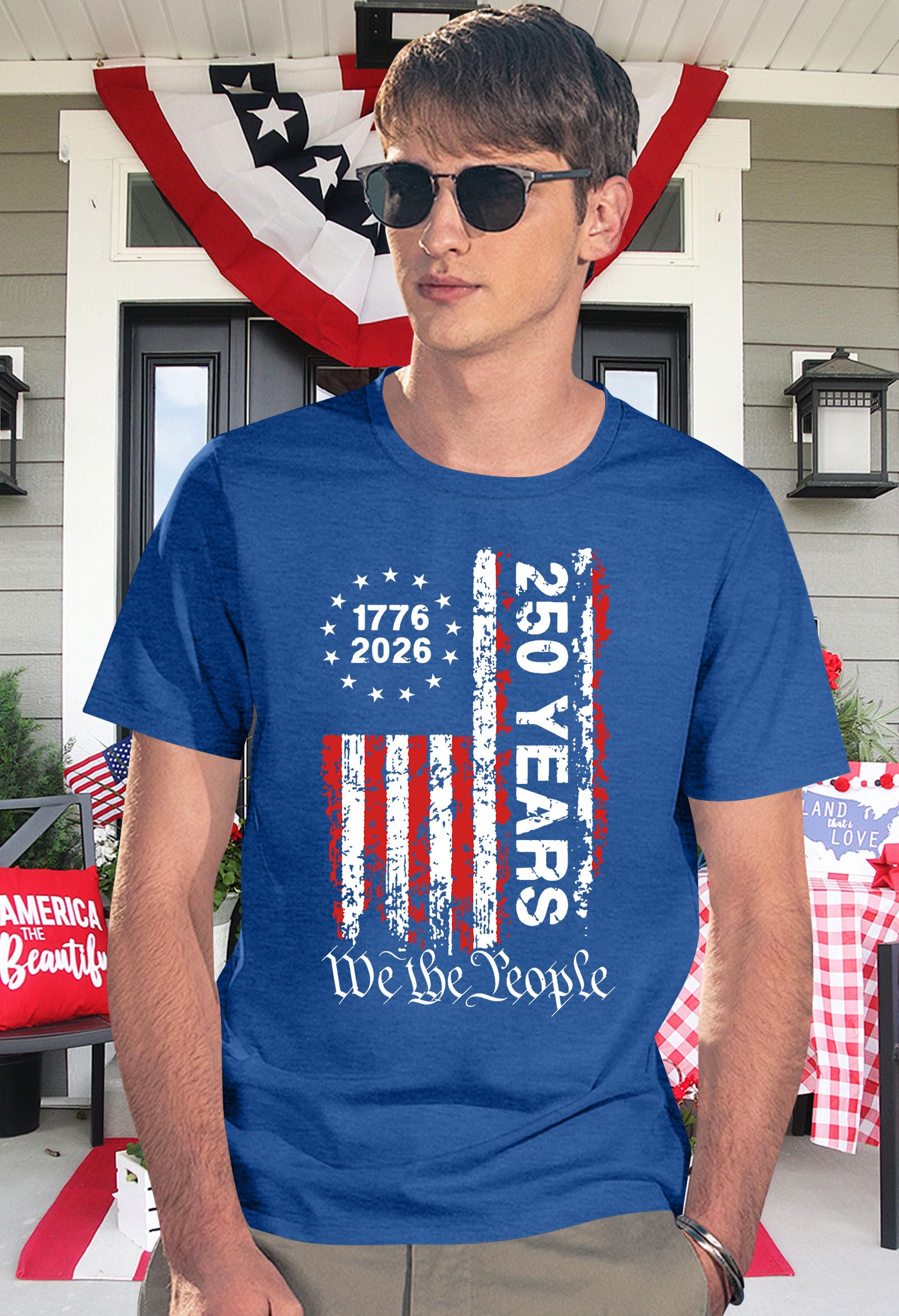 250th Anniversary USA Shirts for Men American Flag T-Shirt 4th of July Shirt 250 Years Birthday Patriotic Tops - 4