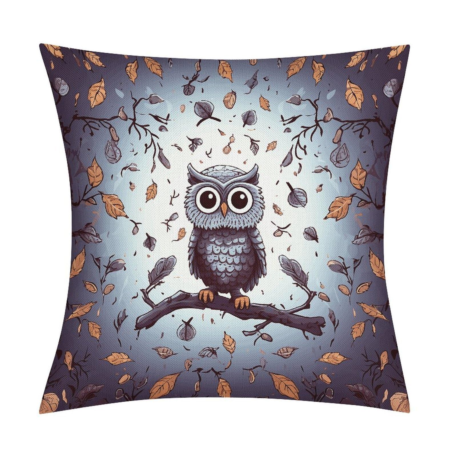 LZQPOEAS Owl Tree Branches Throw Pillow Covers, Waterproof Faux Linen Pillow Cases with Invisible Zipper, Decorative Square Cushion Covers for Sofa Couch Living Room Bedroom 18x18 Inch