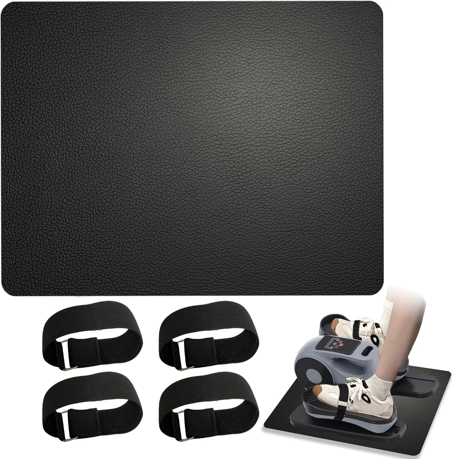 Elliptical Mat for Hardwood Floors, Non Slip Ellipse Leg Exerciser Mat Rubber Under Desk Elliptical Mats With 4PCS Pedal Straps for Tile Floor Concrete Exercise Equipment Pads