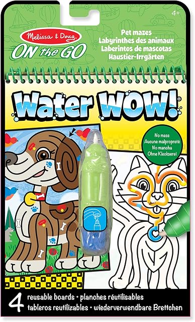 Melissa & Doug - Water Wow! labiryny zwierząt domowych| kolorowanka wodna | Książka aktywności| Tablice do kolorowania wielokrotnego użytku | zabawka podróżna | 3+| prezent dla chłopca lub dziewczynki