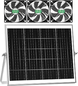 Solar Greenhouse Fan 3 Kit, 30W Solar-Powered Exhaust and Intake Fan for Outdoor Ventilation