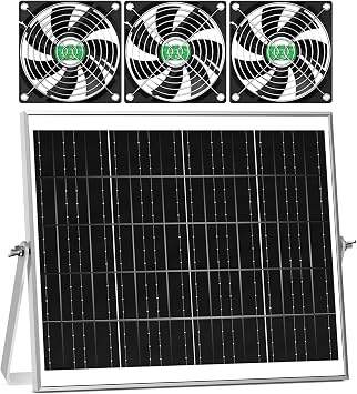 Solar Greenhouse Fan 3 Kit, 30W Large Solar Powered Exhaust and Intake Fan Outdoor Waterproof, Strong Airflow, 16.5ft Cord, for Chicken Coop Shed Air Ventilation and Circulation, No Battery