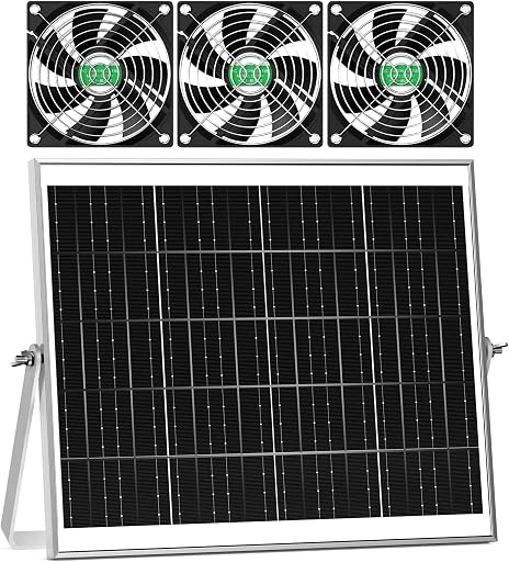 Solar Greenhouse Fan 3 Kit, 30W Large Solar Powered Exhaust and Intake Fan Outdoor Waterproof, Strong Airflow, 16.5ft Cord, for Chicken Coop Shed Air Ventilation and Circulation, No Battery