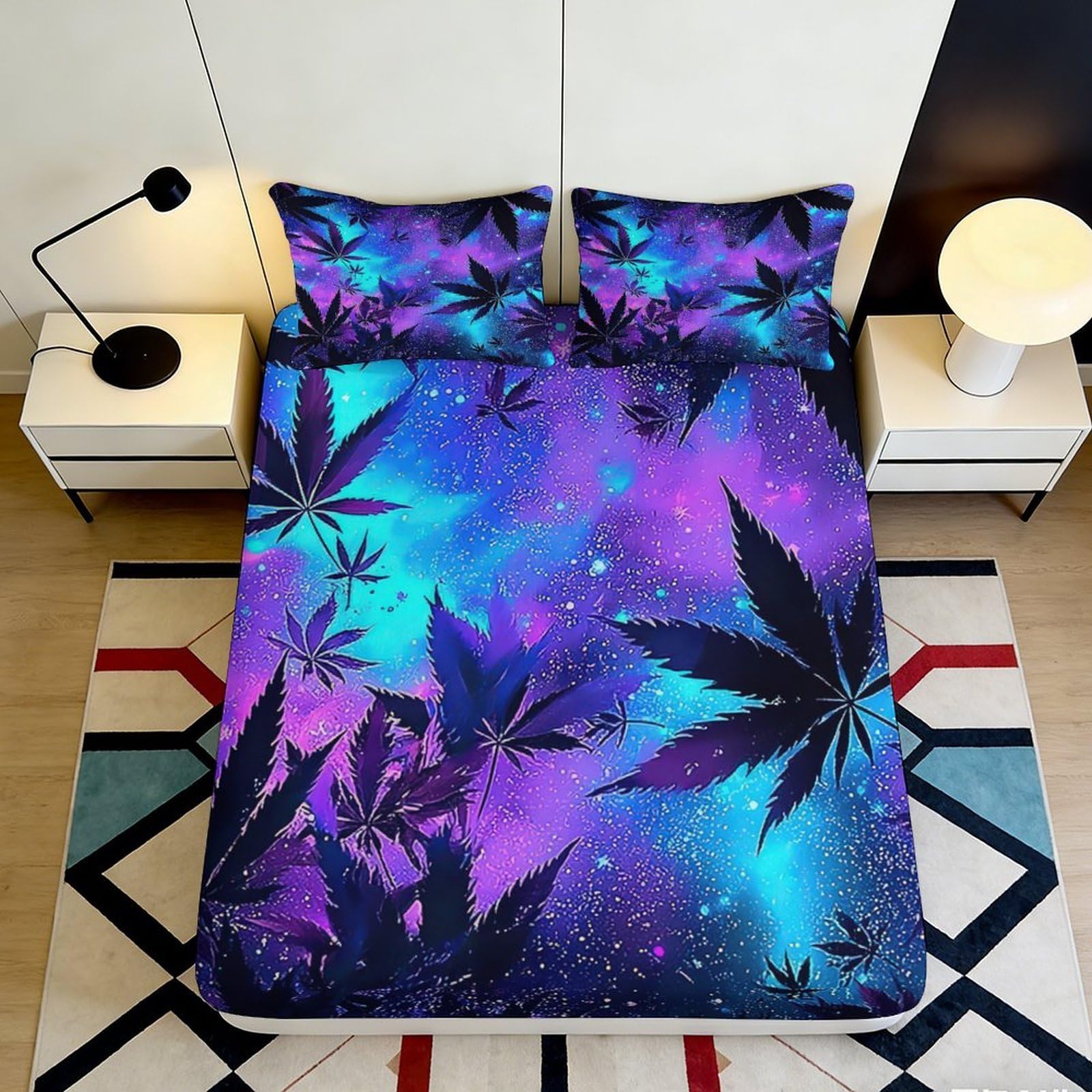 3D Printed Galaxy Starry Sky Fitted Sheet Microfiber Breathable Cosmic Nebula Mattress Cover for Bedroom Decor 90x200x25cm
