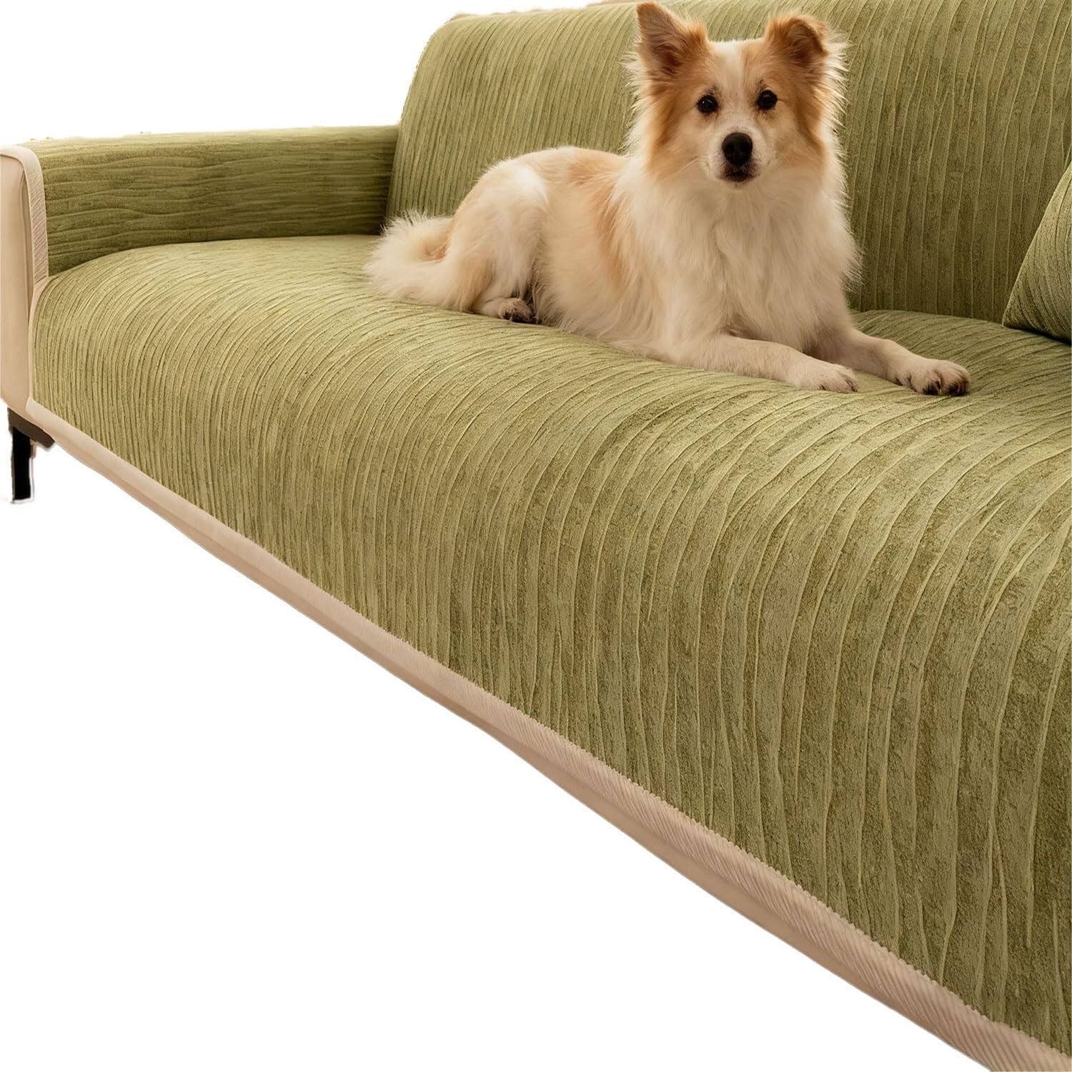 Housse de canapé antidérapante et lavable en peluche matcha pour salon
