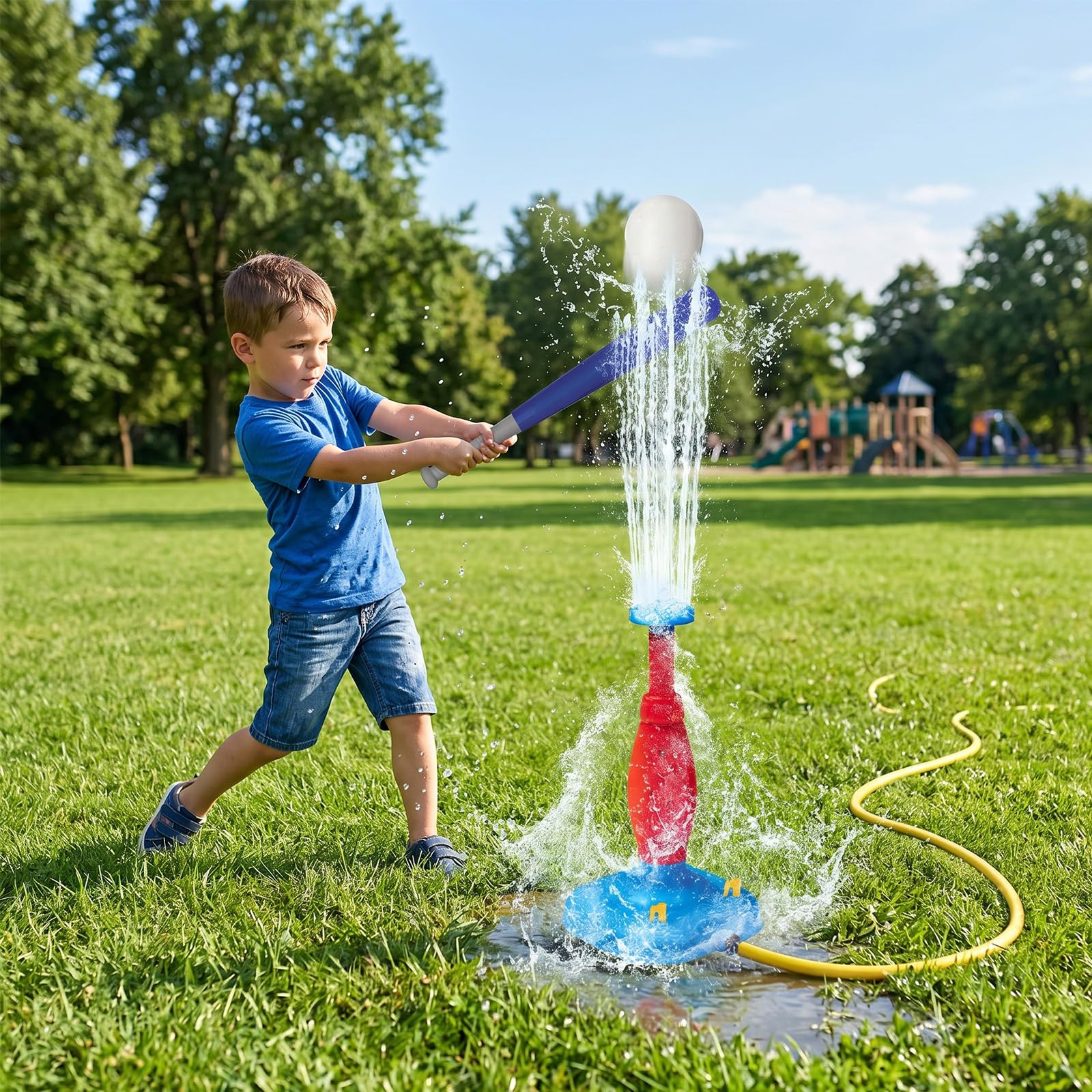 Water Sprinkler Baseball Toy for Kids, 2 in 1 Summer Water Games with Bat 3 Balls, Outdoor Garden Sprinkler Toy Backyard Lawn Games for 3 4 5 6 7 Year Old Boys Girls Birthday Gifts