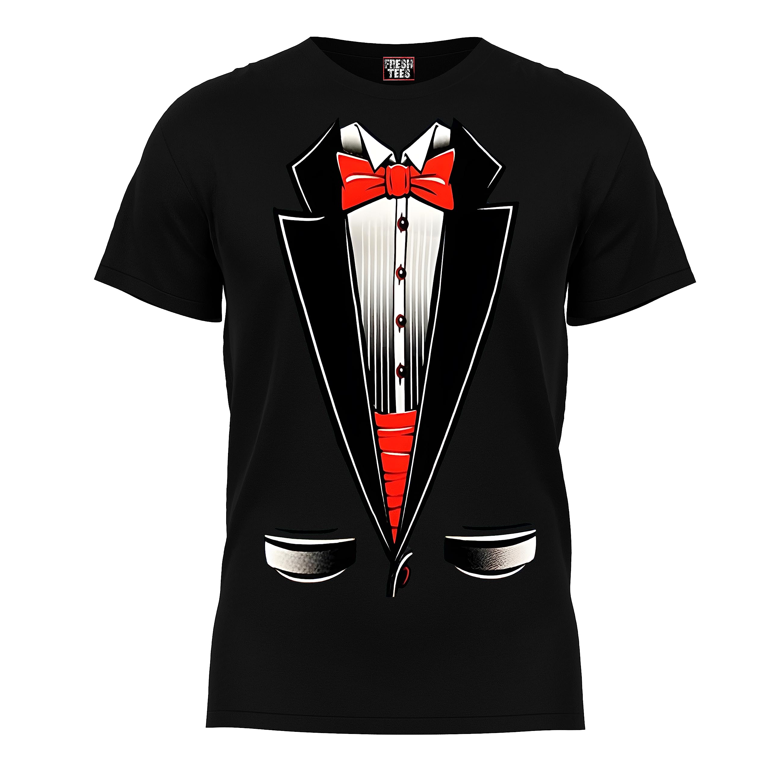 fresh teesUnisex Tuxedo Shirt with Red Bowtie | Funny T-Shirts for Women/Men