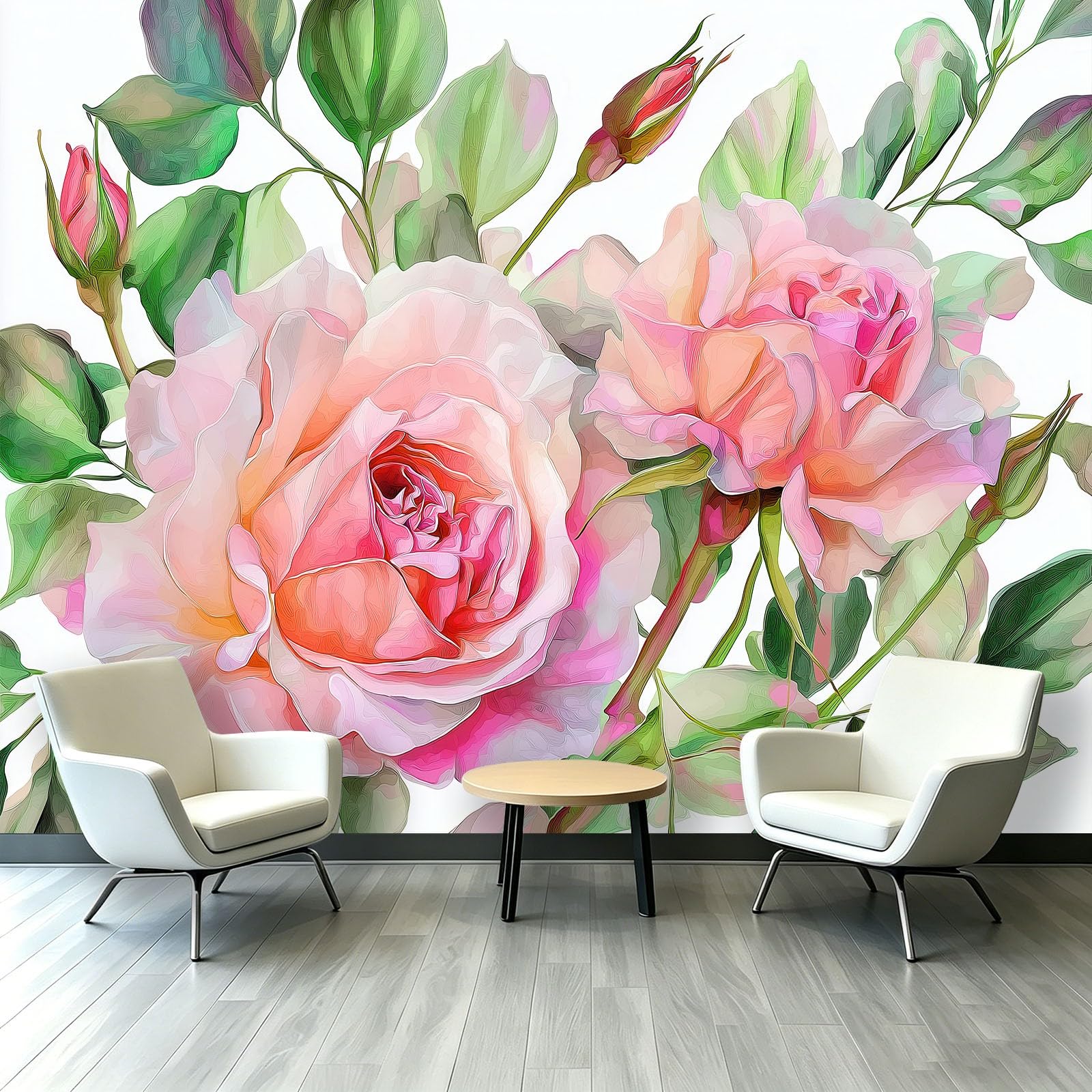 WallArena Papel pintado fotográfico de fieltro, estilo botánico francés de acuarela 250 x 175 cm, papel pintado fotográfico para dormitorio principal, habitación de niñas, salón de belleza, papel