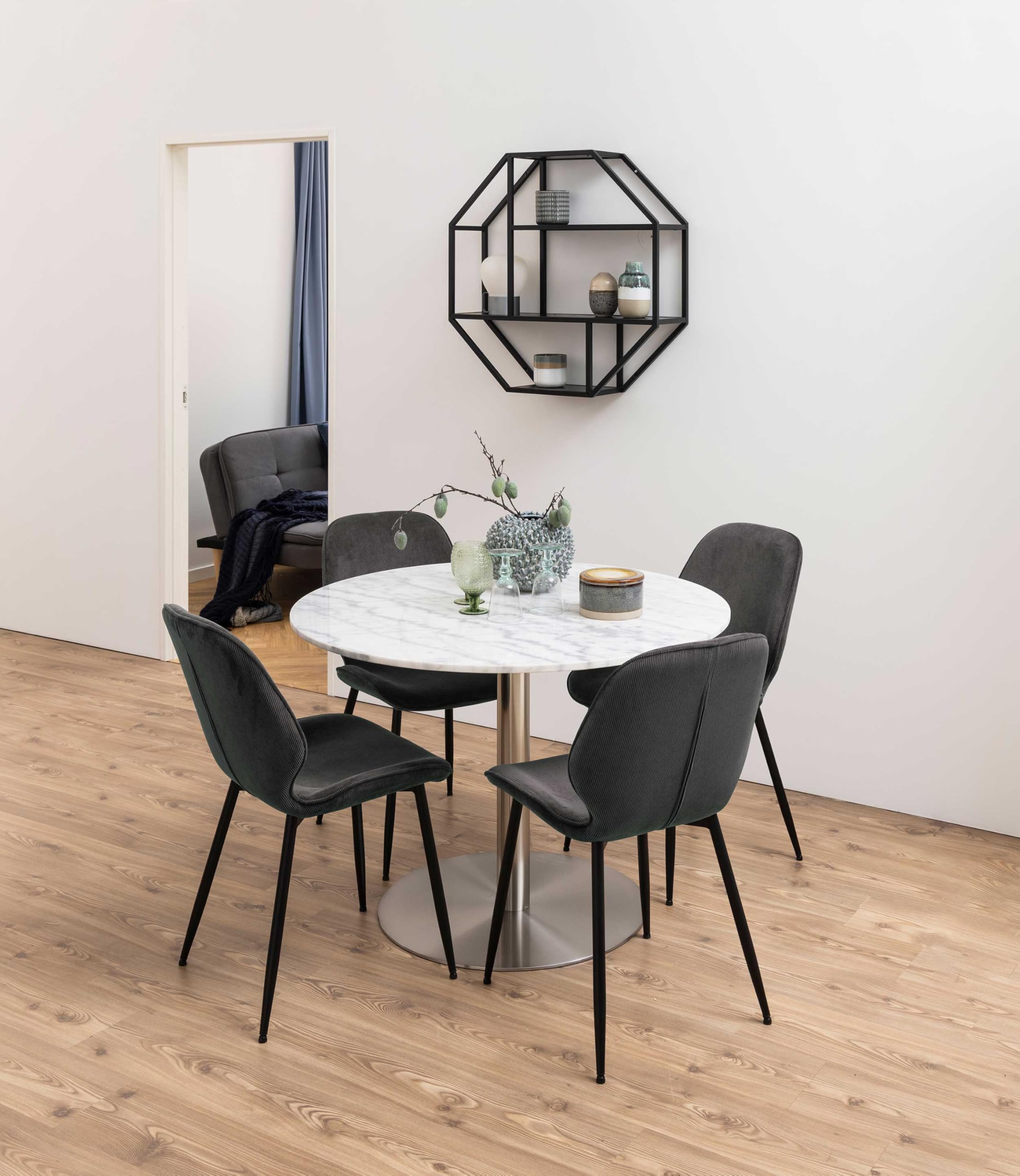 AC Design Furniture Jörn Achteckiges Wandregal, H: 77 x B: 77 x T: 20 cm, Schwarz Esche Optik/Schwarz, Holz/Metall, 1 Stk.
