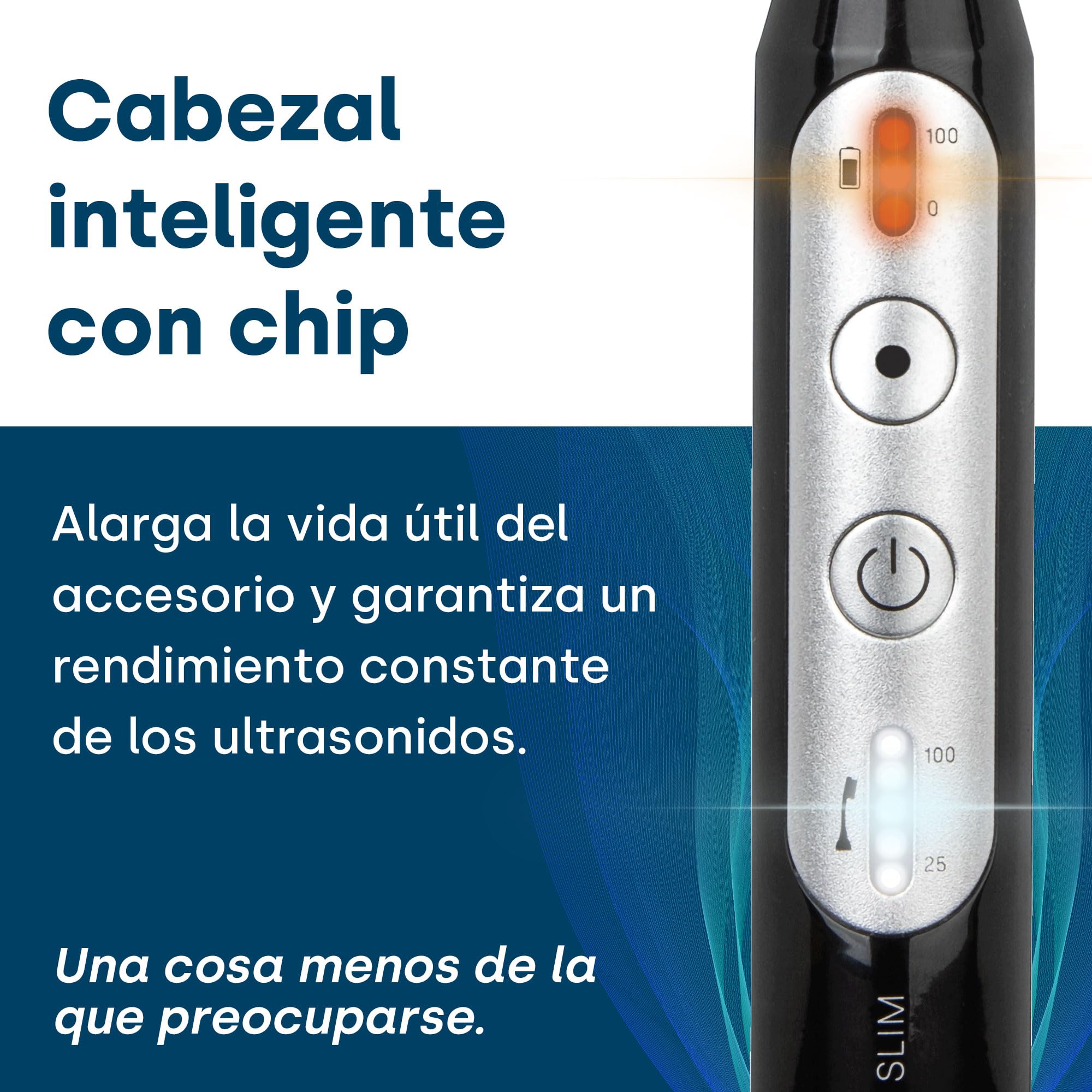 emmi-dent Cepillo de dientes ultrasónico fino, color blanco, hasta 96 millones de vibraciones/min, 3 modos de limpieza, batería de hasta 15 días, incluye estación de carga Qi (USB-C), 2 cabezales y