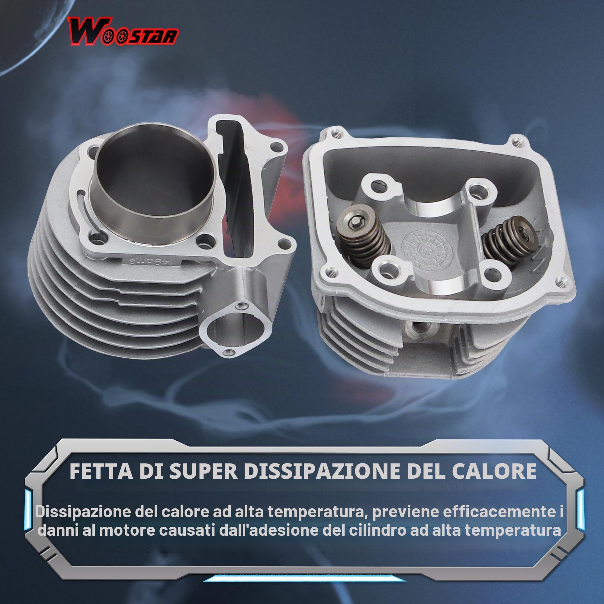 WOOSTAR 57.4mm Big Bore Completa Cilindro e Testata con Kit Pistone con Guarnizioni Sostituzione per 4 Tempi GY6 150cc 157QMJ 152QMI Motore Cinese ATV Quad Scooter Go Kart