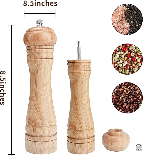 Miniatura 2 de Gulex Molinillo de pimienta de madera, molinillo de pimienta ajustable de 8 pulgadas, mecanismo de molienda de cerámica, sal molinillo recargable (1