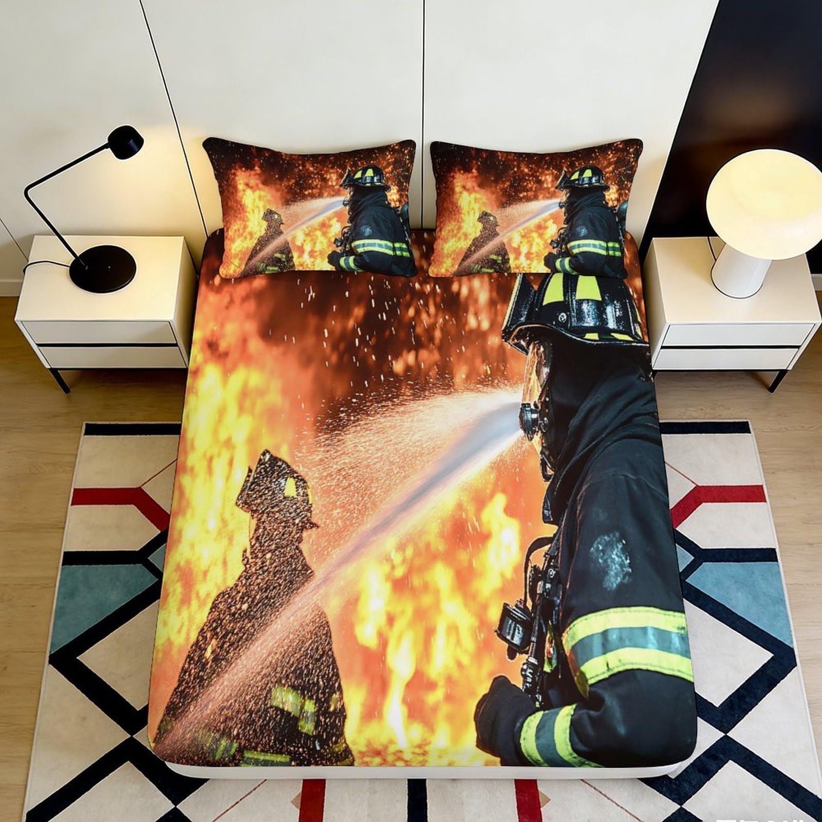 Pnayamiorkfel Style-6 3D Printed Firefighter Action Fitted Sheet Microfiber Flame Scene Mattress Cover For Bedroom Guest Room Decor 90X200x25cm