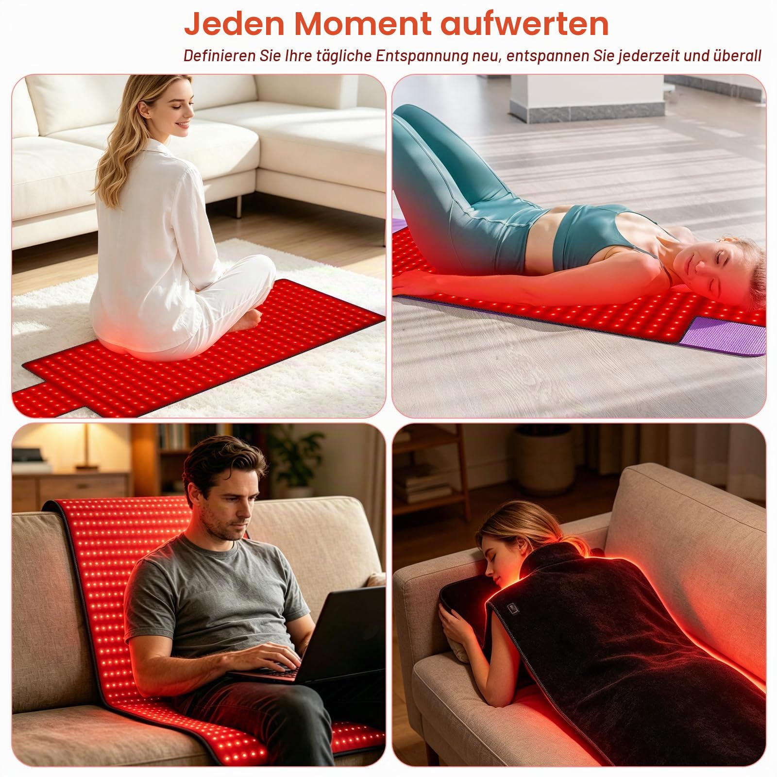 42" x 16" Rotlichtmatte für den Körper, 420 LEDs, Infrarot Lichtpad mit Zwei Wellenlängen (660 nm & 850 nm) für Rücken, Schultern und Bauch, Hochwertiges Leder, 9 Timer und 5 Helligkeitsstufen, 3 Modi