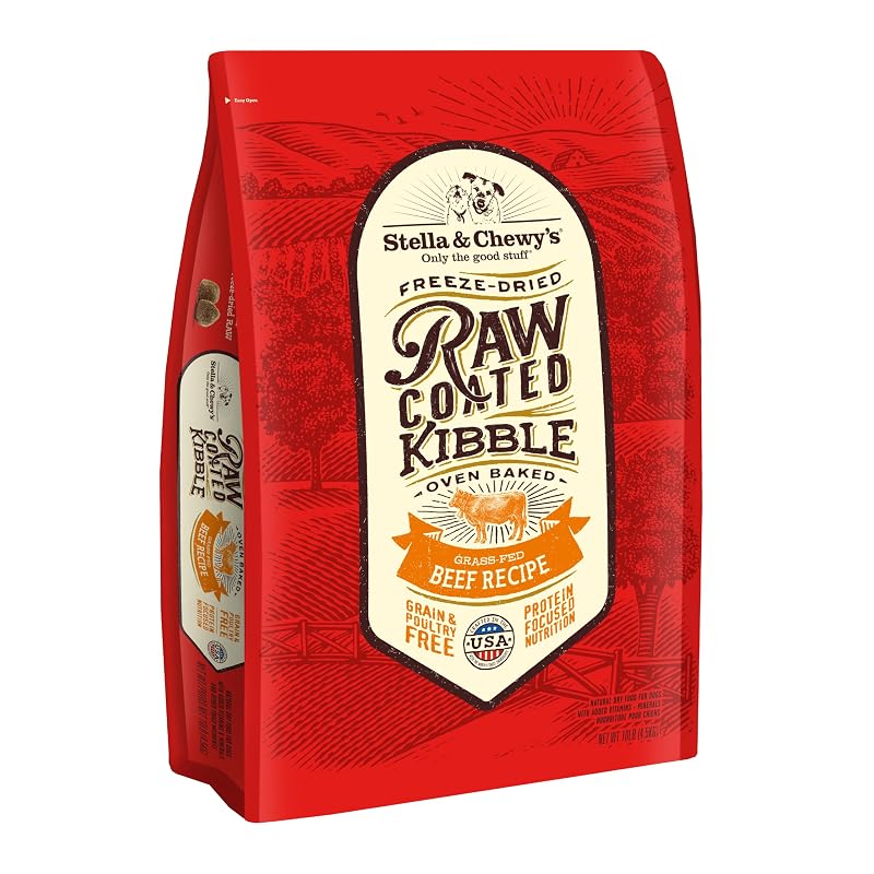 Ração seca para cães com carne bovina alimentada com pasto e cobertura raw liofilizada Stella & Chewy's – 4,54 kg