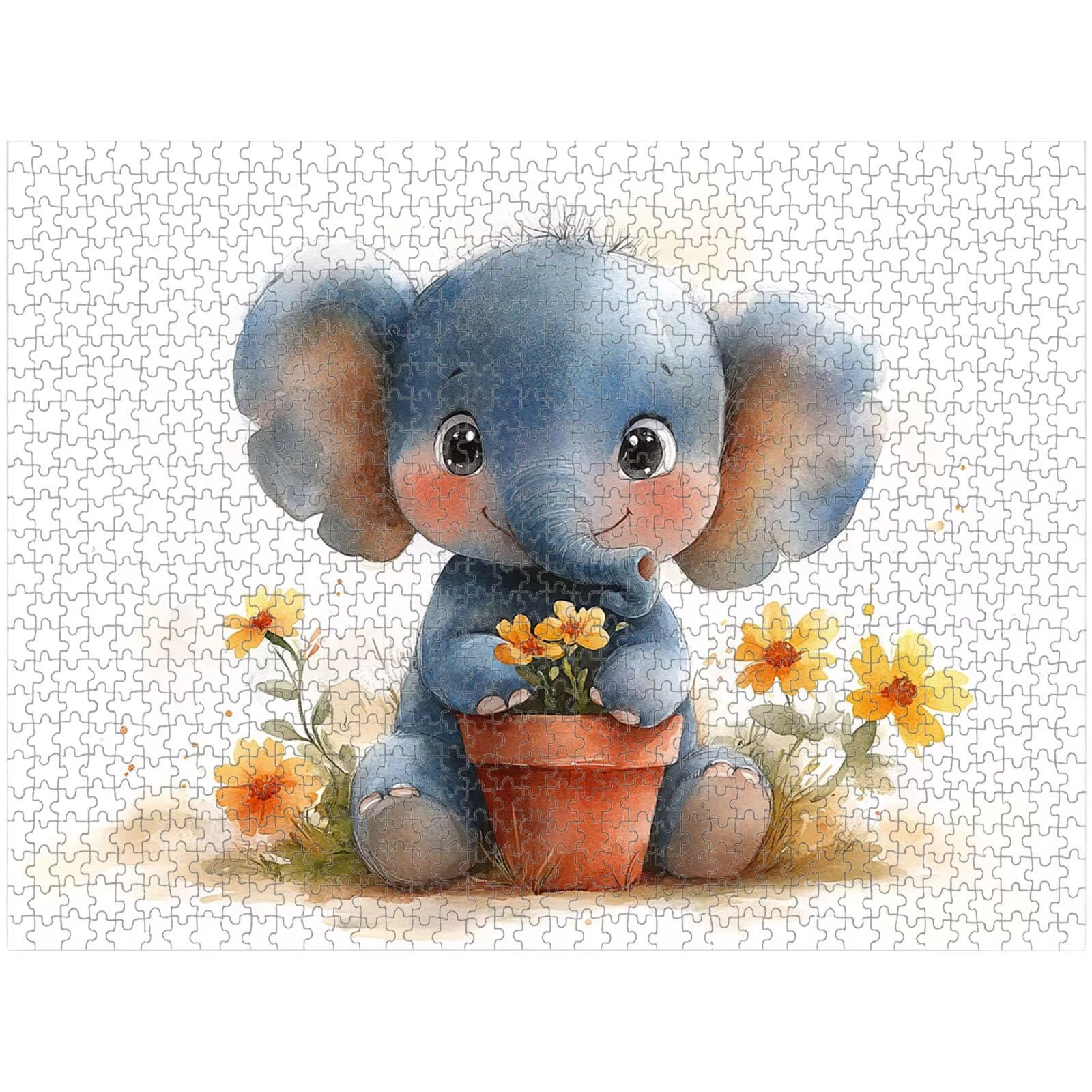 Puzzle 1000 Teile für Erwachsene, Elefant & Blume Holzpuzzle, 1T#1239
