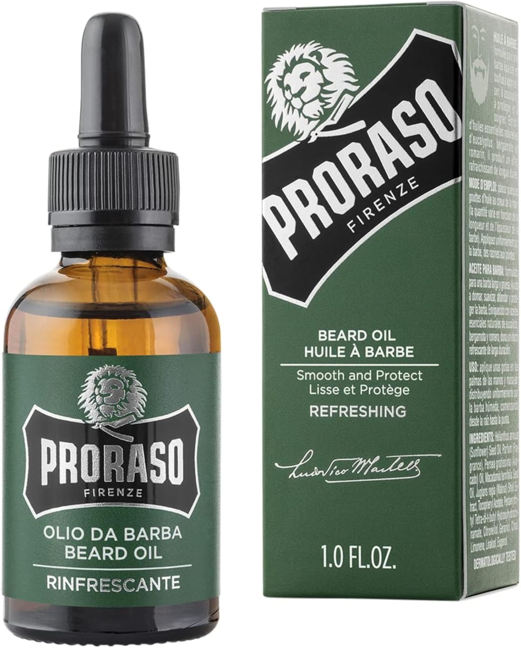 Proraso Kit de cuidado barba hombre Refrescante (Pack trío), lujoso set de regalo para hombre con champú, aceite y bálsamo para la barba, Made in Italy