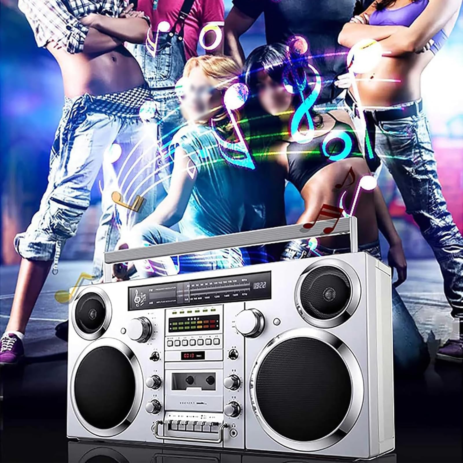Lettore a nastro retrò con altoparlante Hi-Fi - Bluetooth, CD, USB, cassetta, AUX, jack per cuffie, boombox portatile per riunioni di famiglia e viaggi