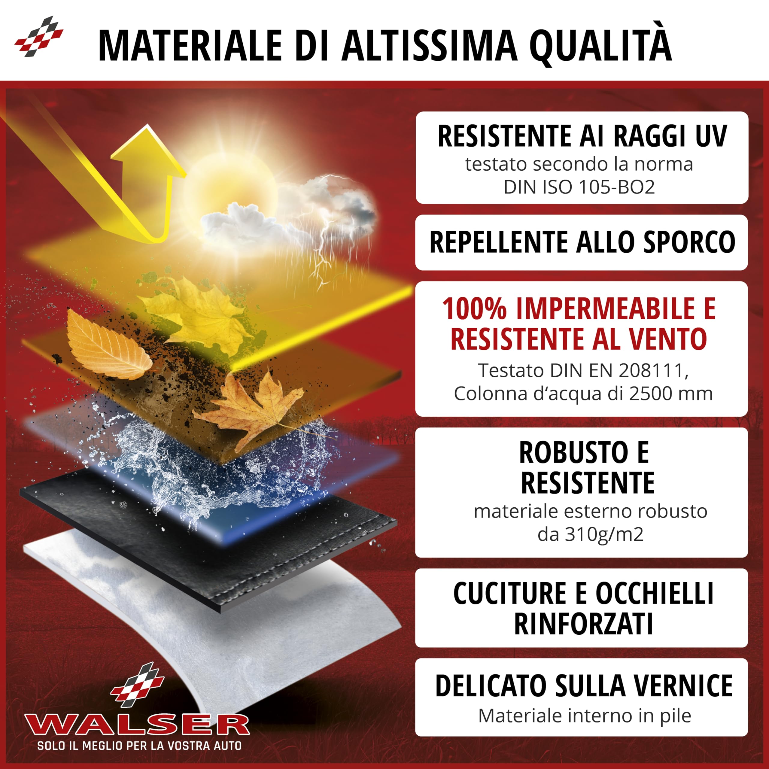 WALSER telo coprimoto S in robusto PVC, Premio Molto Buono* telo impermeabile, telo compatibile con vespa/scooter/motorino, moto, copertura moto per esterno, telo coprimoto nero 185x90x110cm