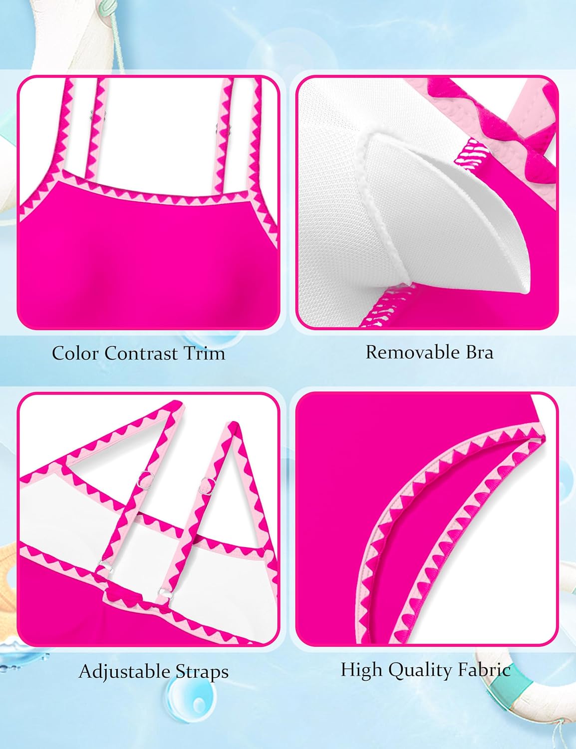 WIQI Girls Swimsuit One Piece Bathing Suit Color Contrast Trim Girls' Swimwear with Cover Up Skirt Size 9-16 - Image 6