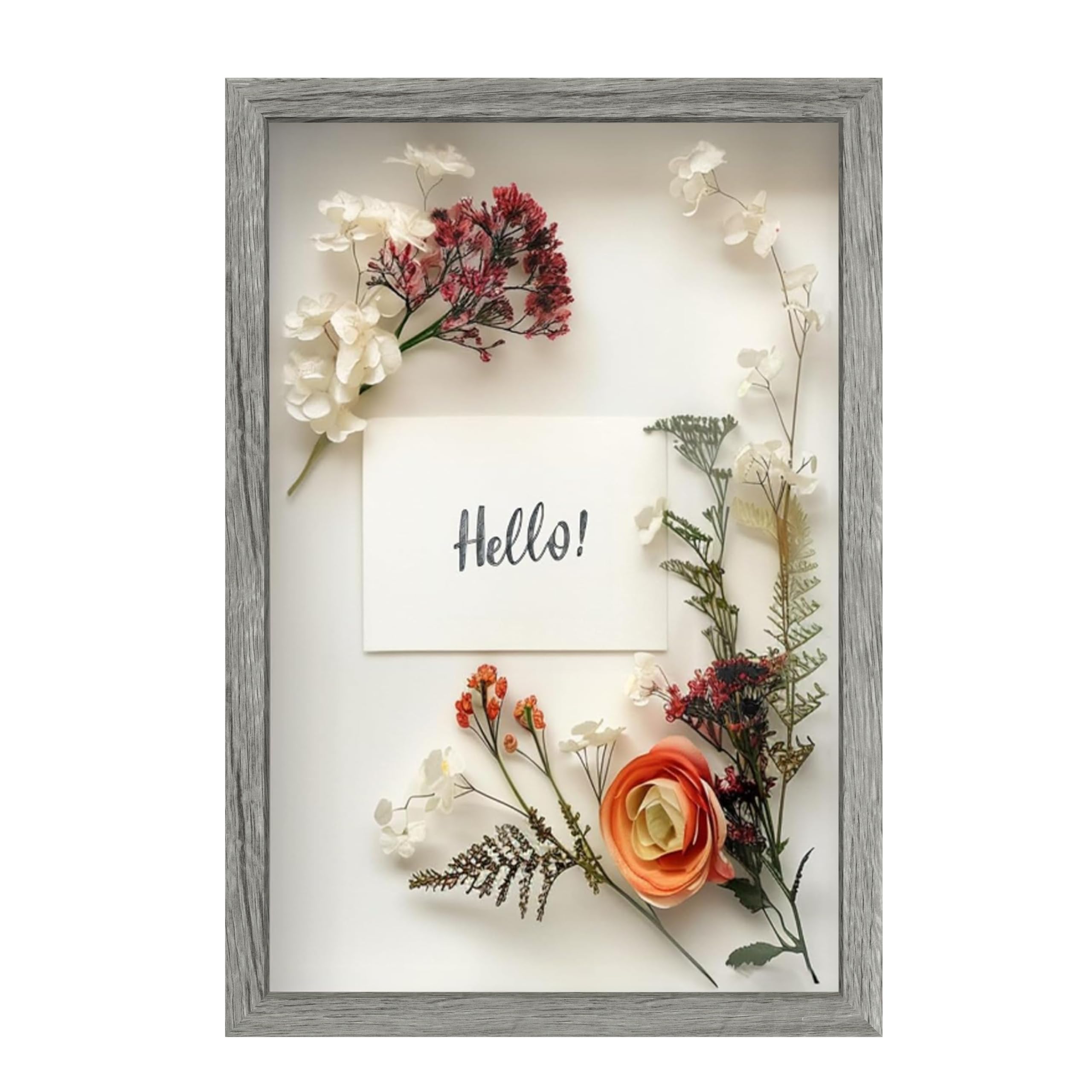 FrameWorks 12" x 18" Grey Wooden Shadow Box Frame – Soft Felt Back, Tempered Glass, and Included Elegant White Ball Push Pins