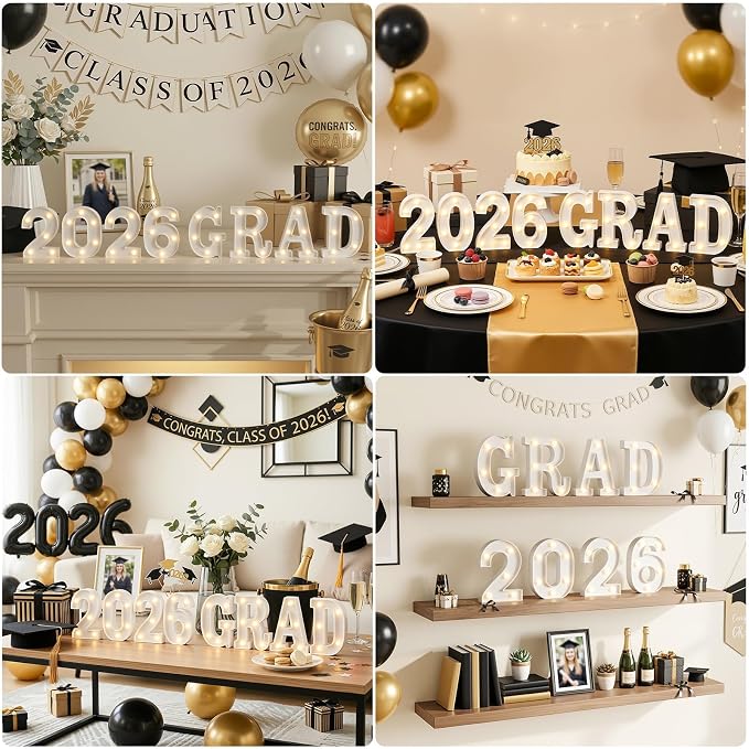 Decoraciones de graduación 2026 - 8 letras LED para mesa y pared miniatura 7