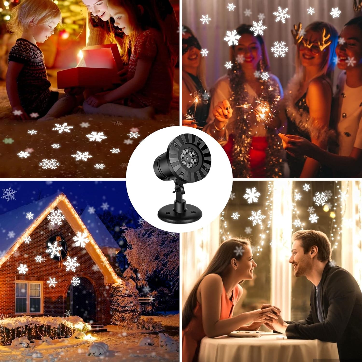 Christmas Snowflake Projector Light IP65 Waterproof Adjustable Landscape Projection Lamp Dynamic White Snow Projection Indoor Outdoor Christmas Holiday Decor