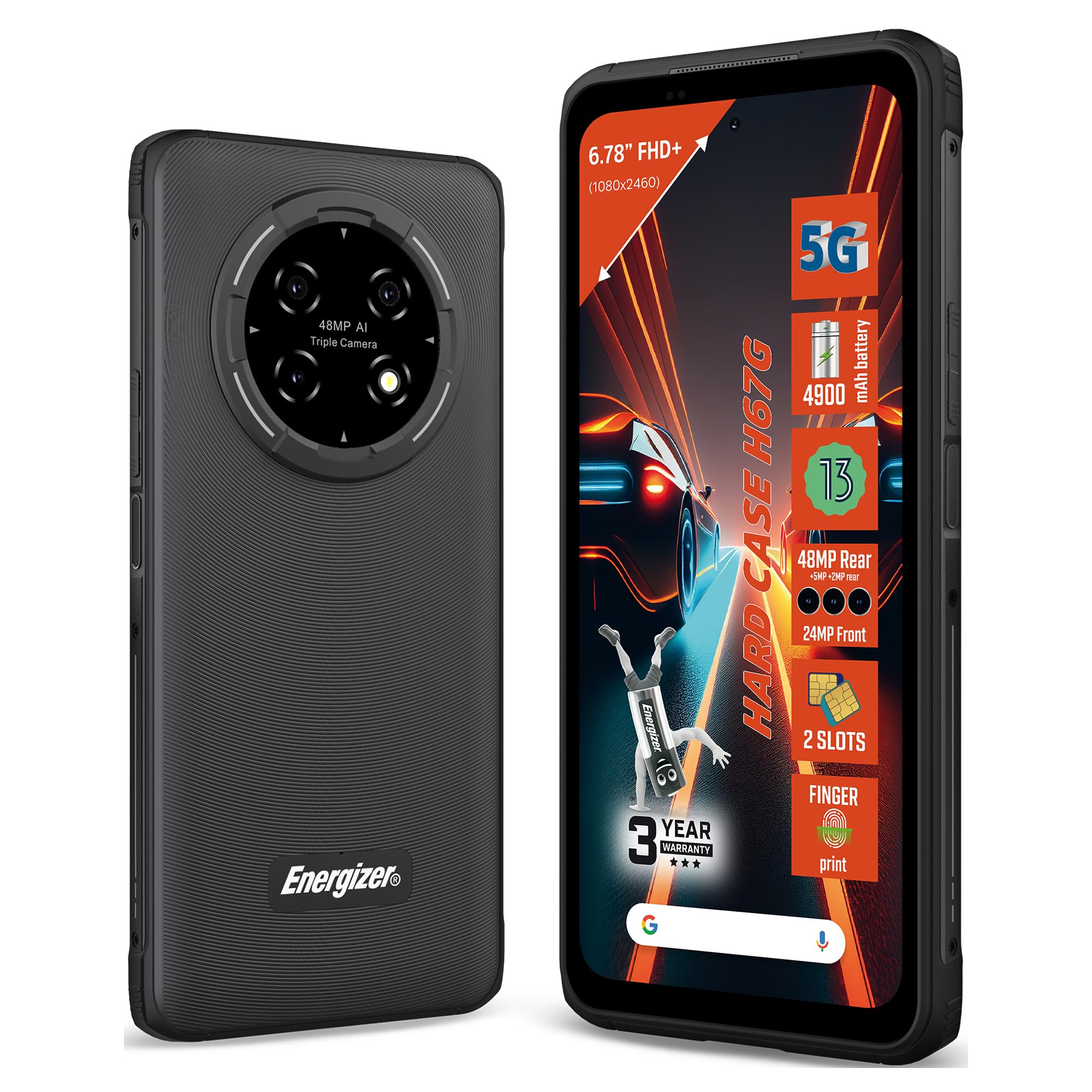Energizer Smartphone 6.78'', 5G, Batterie de 4900mAh, Mémoire ROM 128Go RAM 4Go, résistant à l'eau et aux Chocs