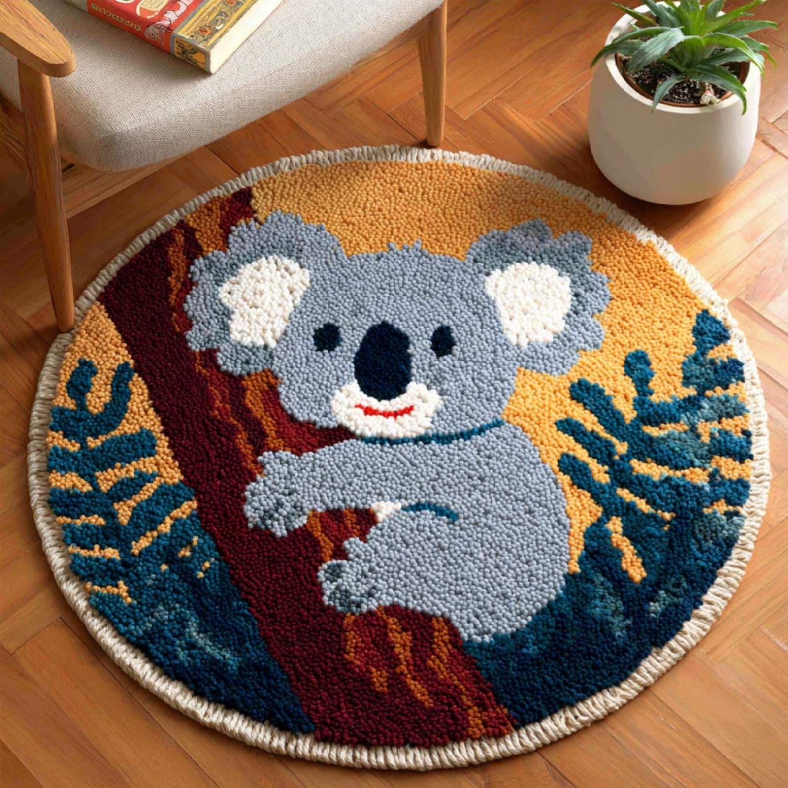 WallustrioaW Latch Hook Rug Carpet Kits for Adult,Cute Koalas,DIY Latch Hook Rug Kits with Pre-Printed Pattern,Carpet Handcraft Embroidery for Christmas,50x50cm