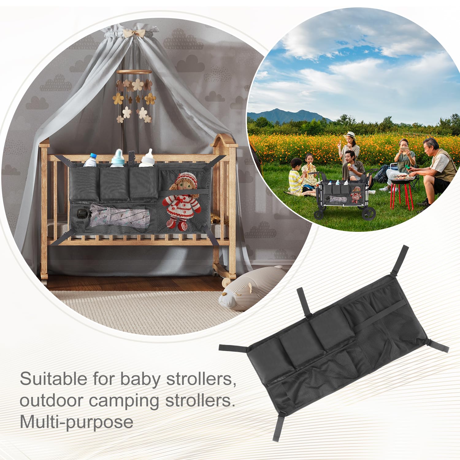 Filet de Chargement, Noir Sac en Filet pour Poussette Grande Capacité Filet de Chargement Vehirie Accessoires pour Chariot de Poussette Compatible avec Tous Les Modèles de la Série W WONDERFOLD